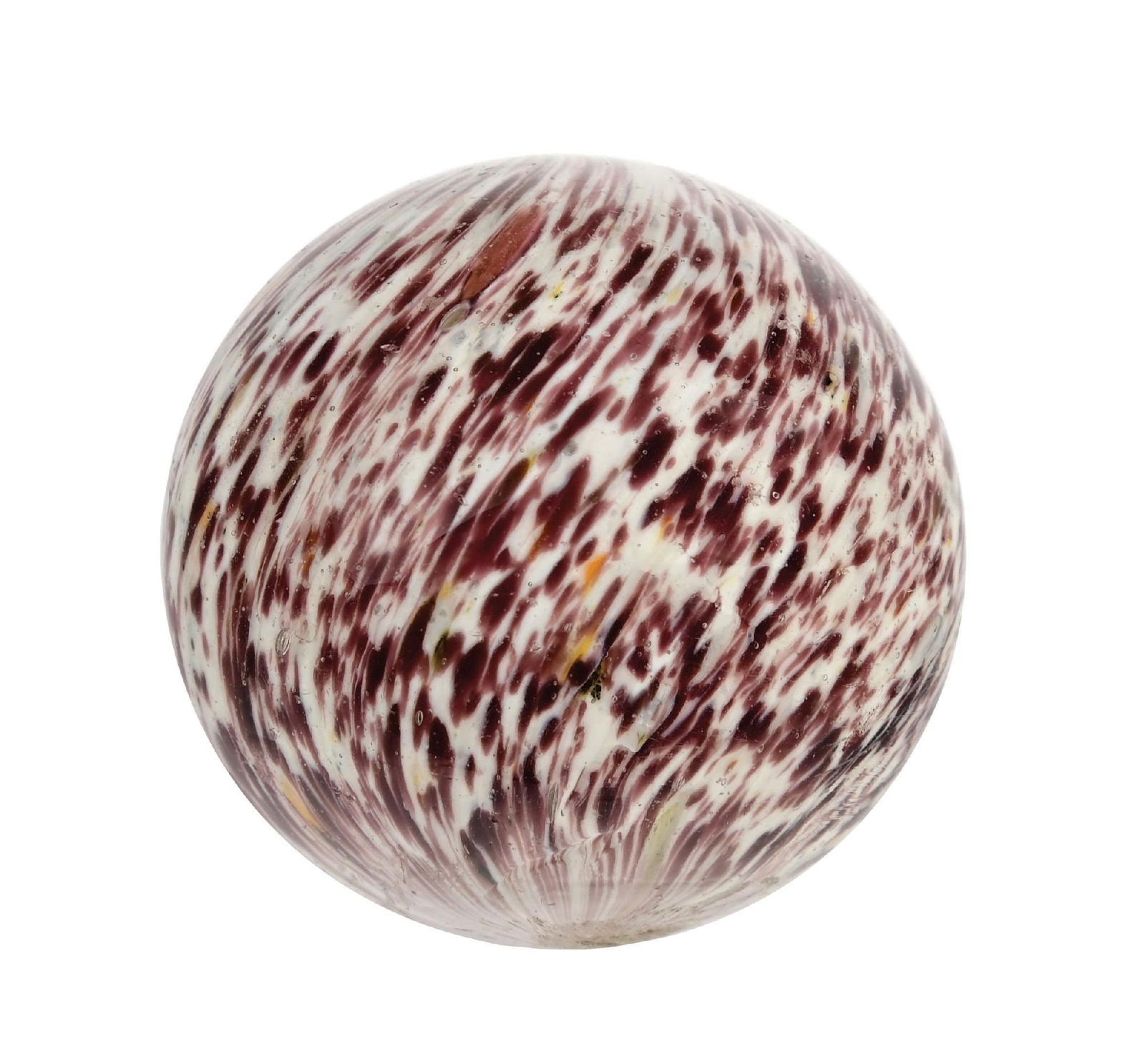 RARE COLOR ONIONSKIN MARBLE: 1-29/32" diam. Hard to find white base with purple spotting. Rare marble in great condition. Condition: (9.8). Dimensions: 2" Dia.