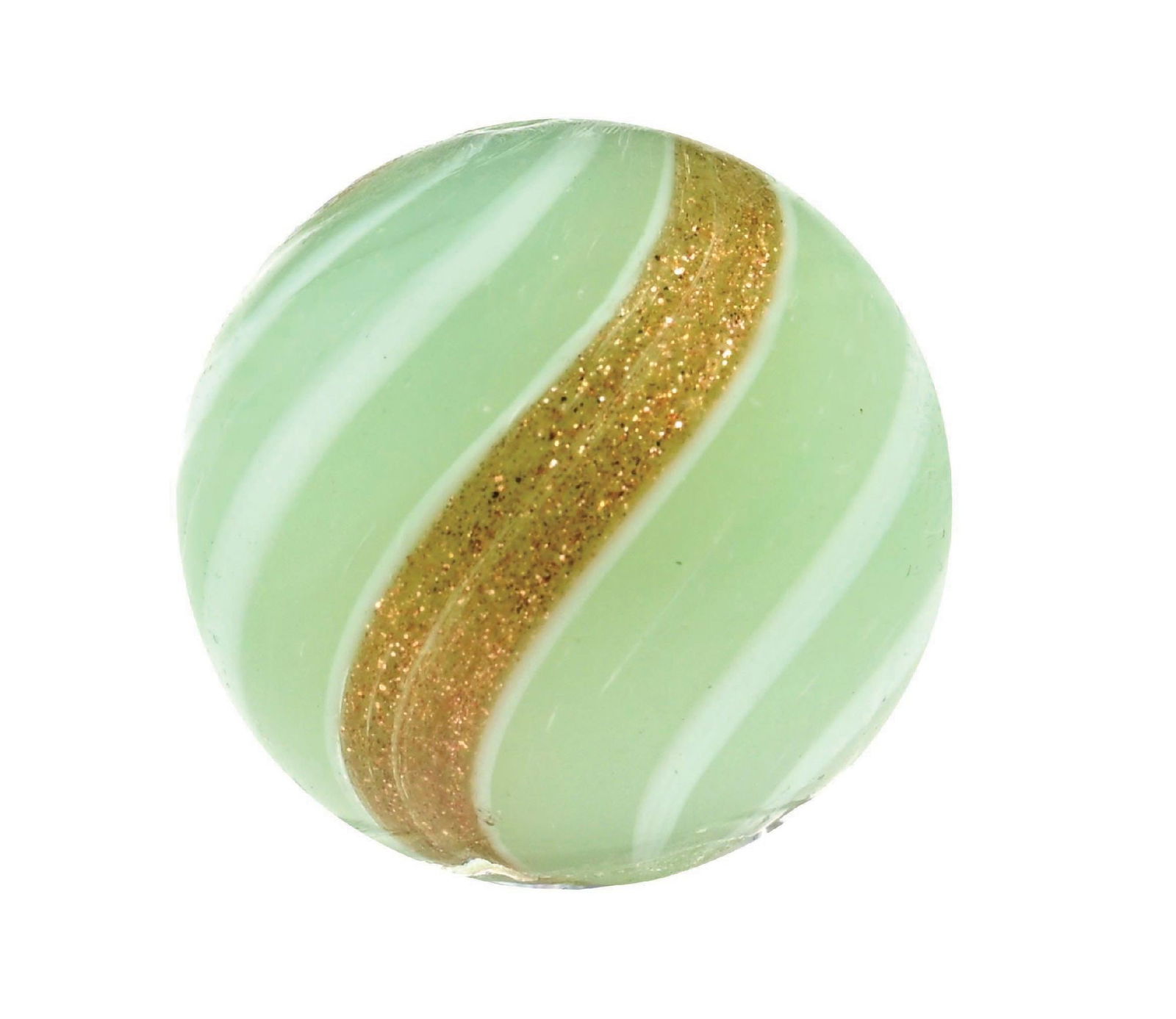 WHITE OPALESCENT BANDED LUTZ: 29/32" diam. White opalescent base with white bands with heavy Lutz banding. Condition: (9.7). Dimensions: 7/8" Dia.