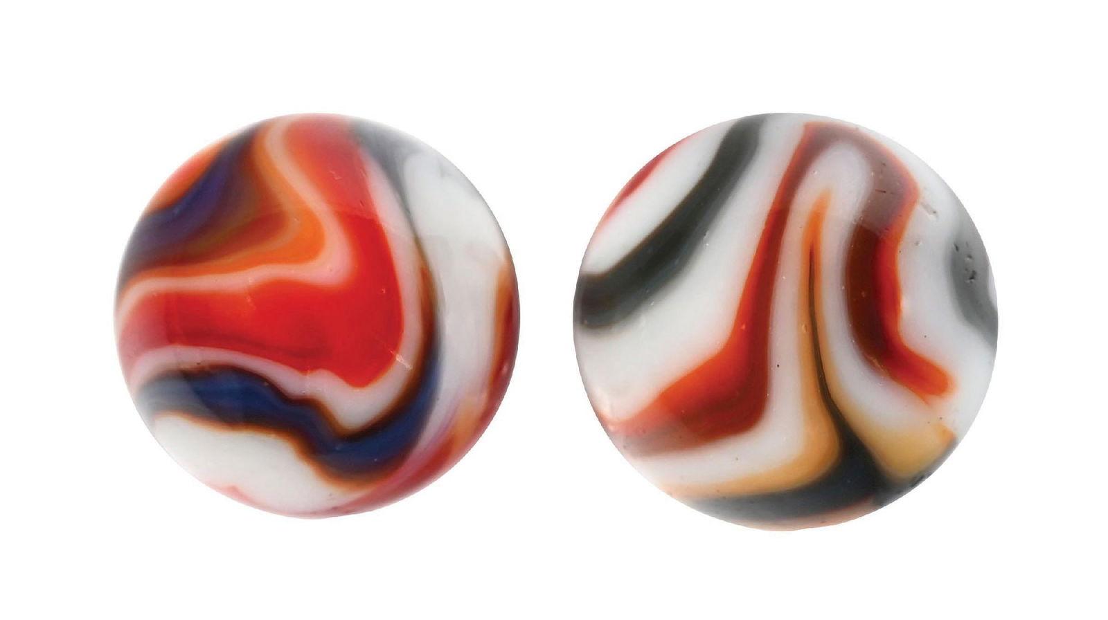 LOT OF 2: PELTIER LIBERTY MARBLES: Both 3/4". Lot includes a Liberty and a Grey Coat. Condition: (9.4). Dimensions: Largest: 3/4" Dia.