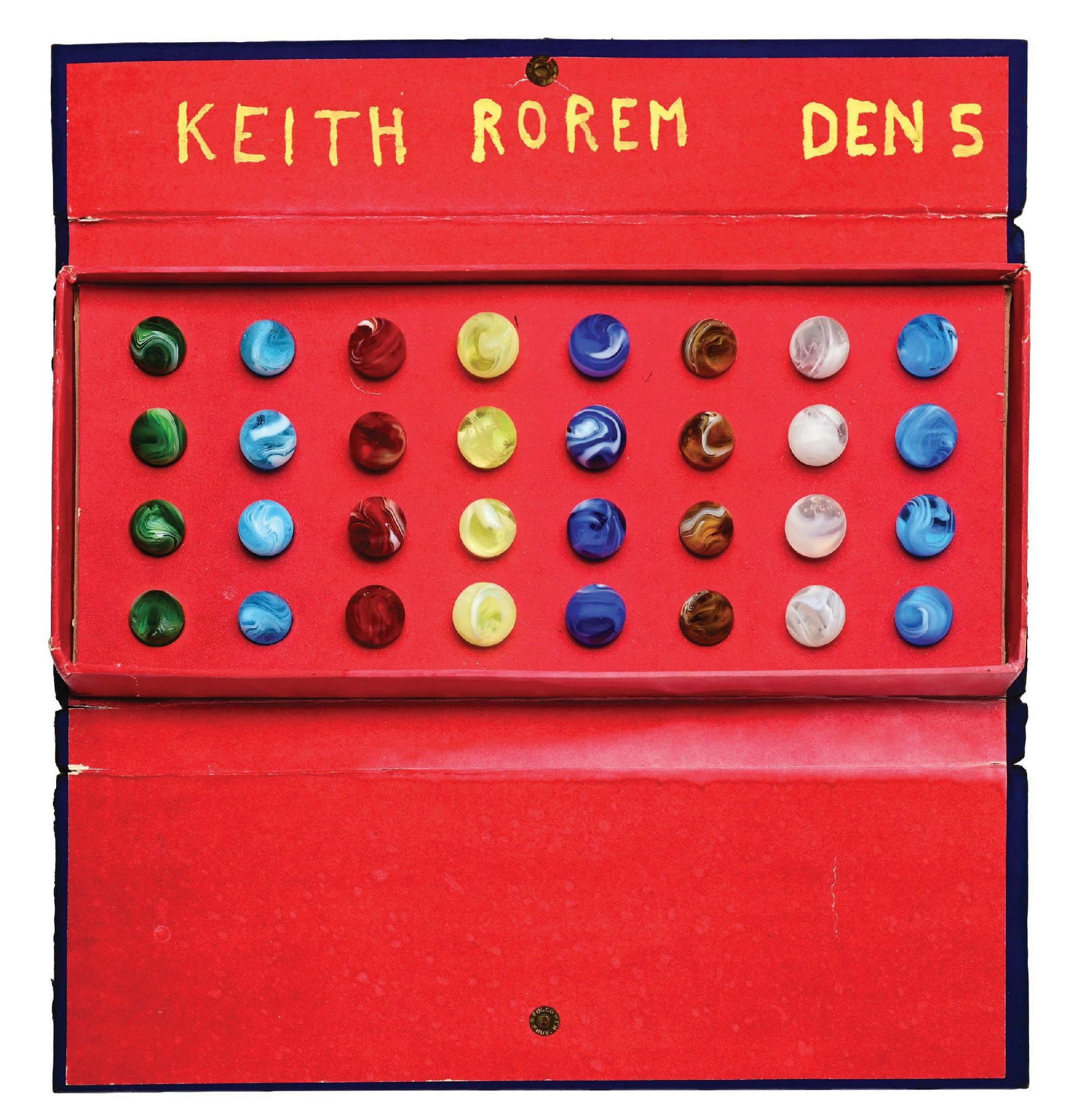 LUCKY BOY CHAMPION 32-COUNT BOX SET: 19/32" - 11/16" diam. Box belongs to a local Ottowa boy, recieved for being in Cub Scouts Den 5. His name and "Den 5" are written inside of the box. Box has 32 Slags with some non-Peltier. Box also