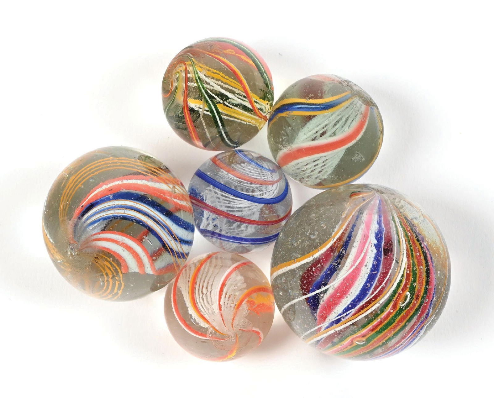 LOT OF 6: HANDMADE SWIRL MARBLES (1 of 1)
