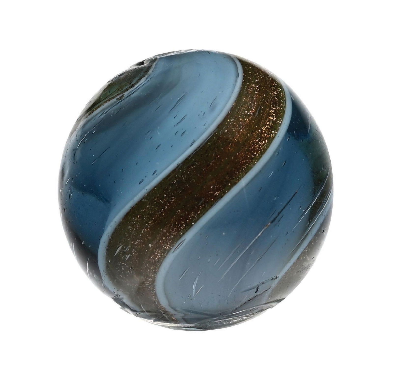 DARK BLUE GLASS RIBBON LUTZ SWIRL MARBLE (1 of 6)