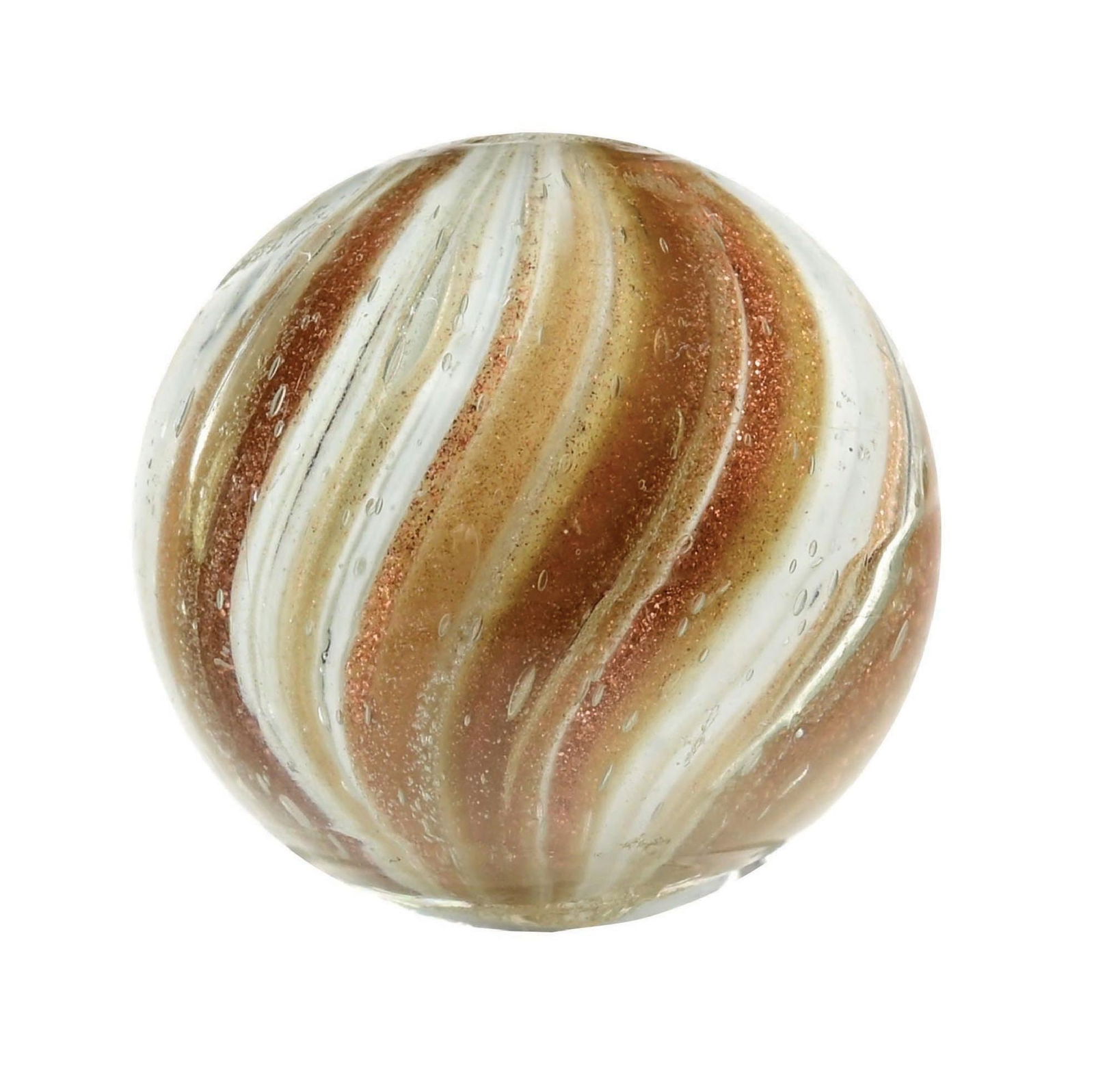 WHITE ONIONSKIN LUTZ MARBLE: 57/64" diam. All-white onionskin Lutz, loaded with Lutz. Condition: (9.7). Dimensions: 7/8" Dia.