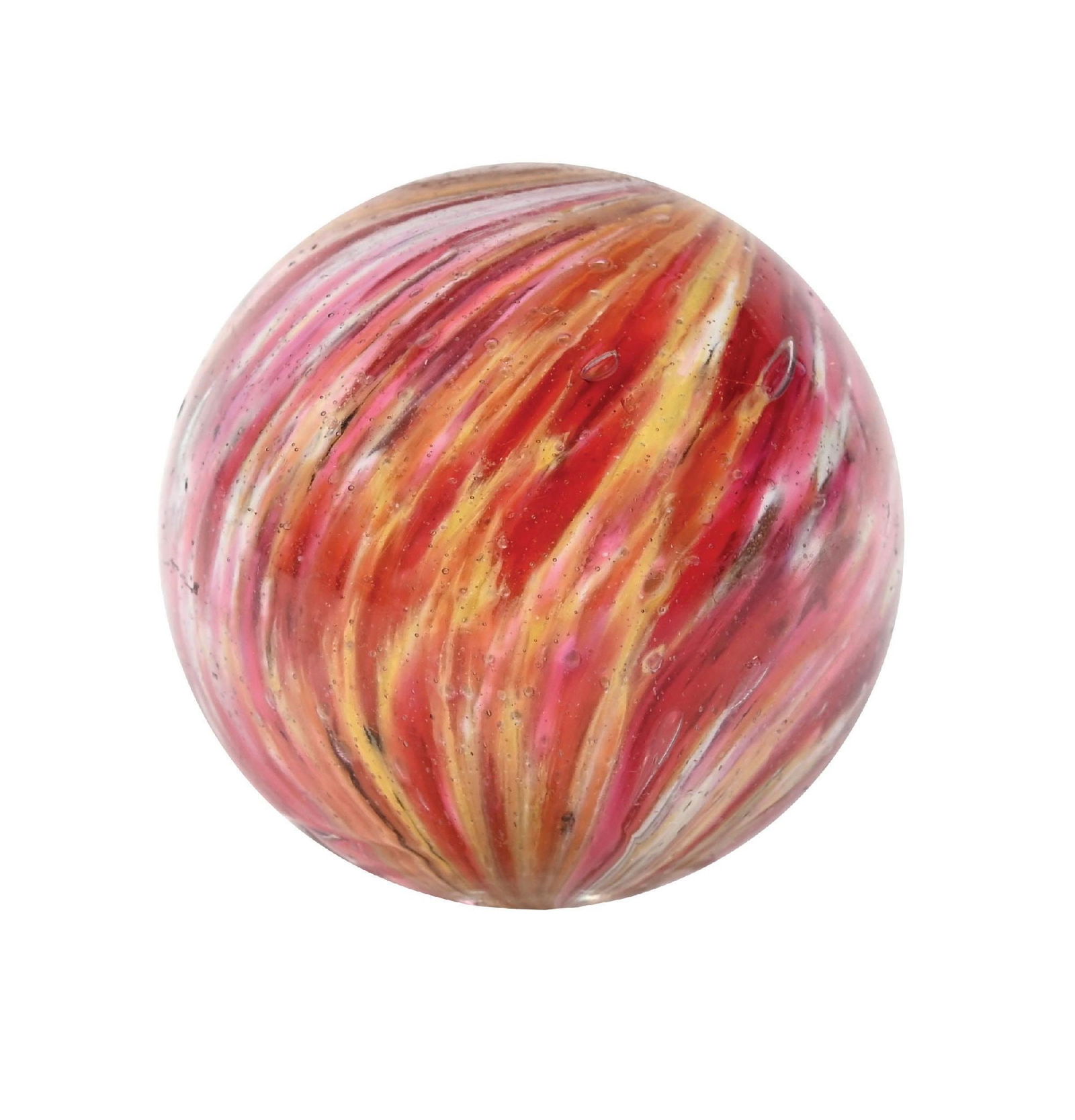 LARGE 4-PANEL ONIONSKIN MARBLE: 1-3/4" diam. Two opposing panels of yellow and pink and two opposing panels of pink and white. Surface shows as-made cold roll mark near bottom faceted pontil. Condition: (9.2). Dimensions: 1 - 3/4"