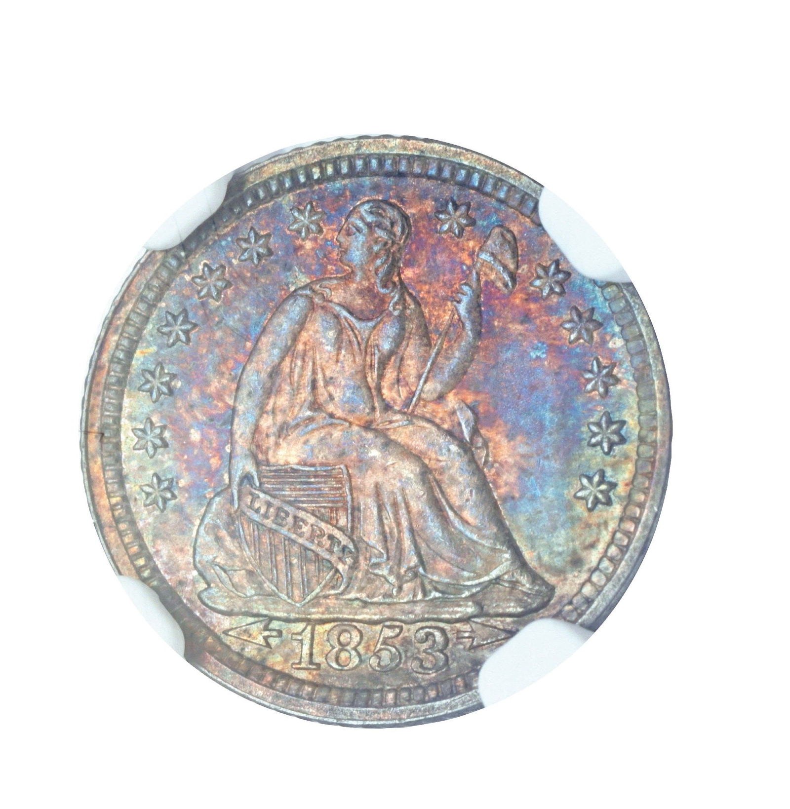 1853-O ARROWS H10C MS65 NGC: Nice color.