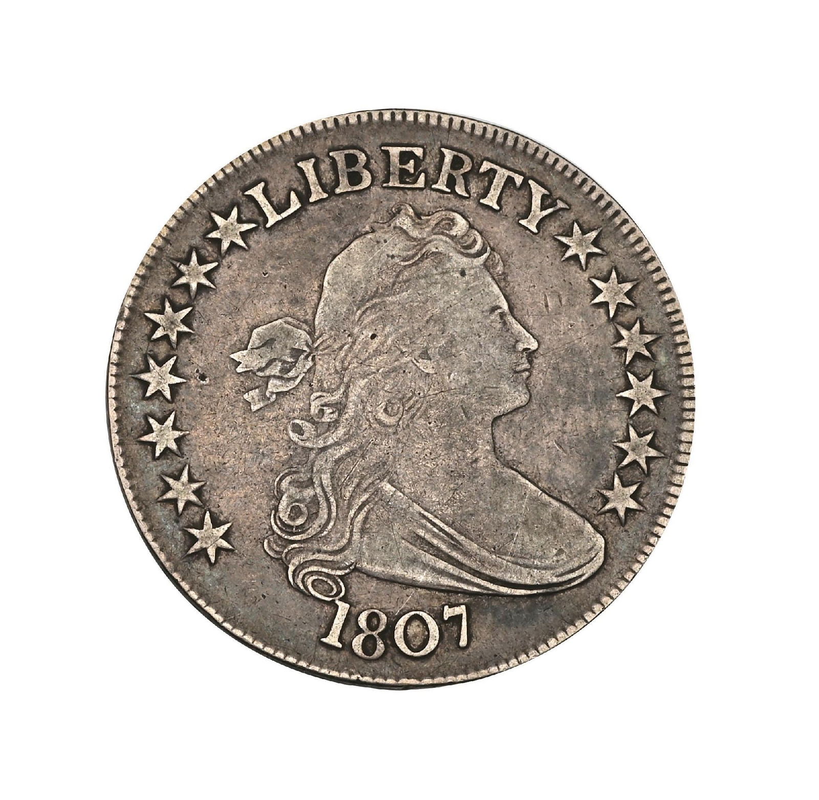 1807 50C BUST HALF DOLLAR: Nice original 1807 Bust Half dollar. Circulated condition.