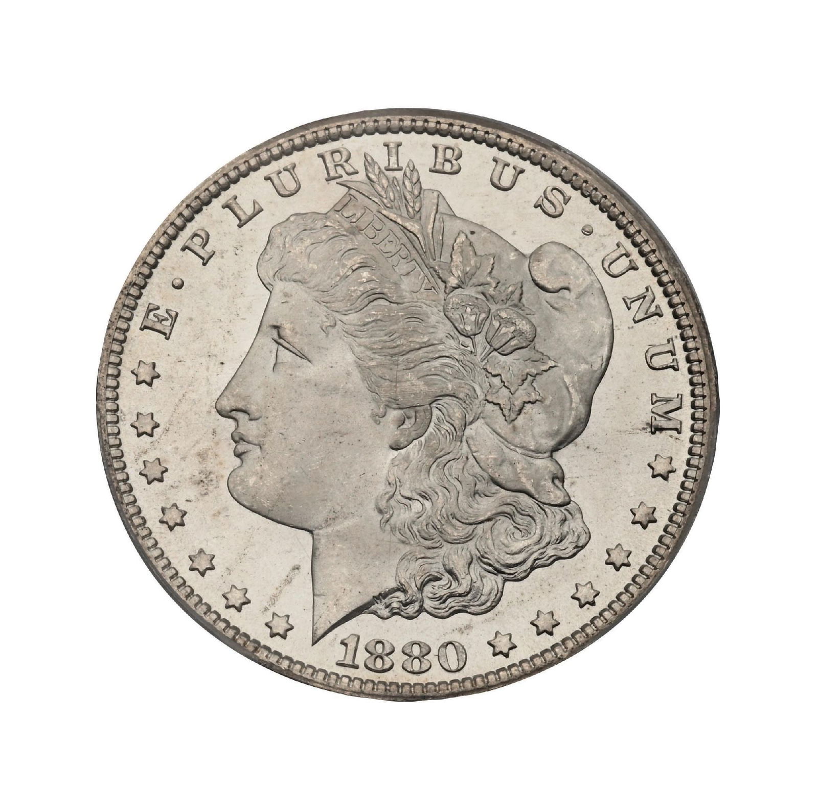 1880-CC $1 MS67 PCGS: A stunning example of the popular 1880 Carson City Morgan Dollar, this piece boasts a superb grade and radiant blast-white luster that immediately commands attention. The strike is exceptionally sharp