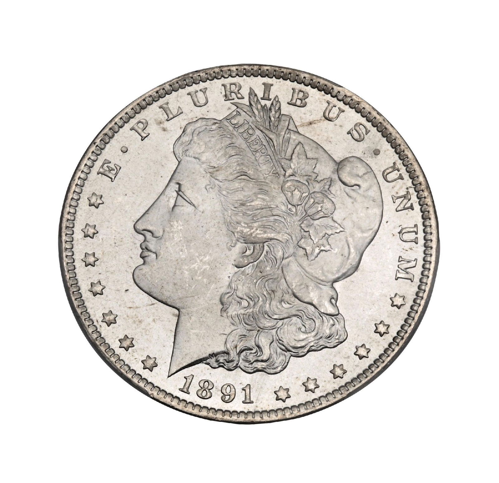 1891-CC $1 MS65+ PCGS. CAC.: Highly desirable 1891-CC Morgan Silver Dollar graded MS65+ by PCGS and approved by CAC — a premium-quality example of this scarce Carson City issue.This coin exhibits strong mint luster with bri