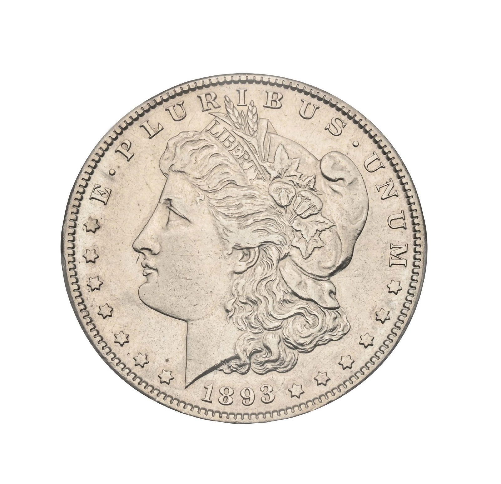 1893-S $1 AU50 PCGS: A nice looking AU-grade example of this scarce key-date Morgan Dollar, showing the kind of originality and surface integrity collectors hope to find at this level. The coin presents clean, distraction