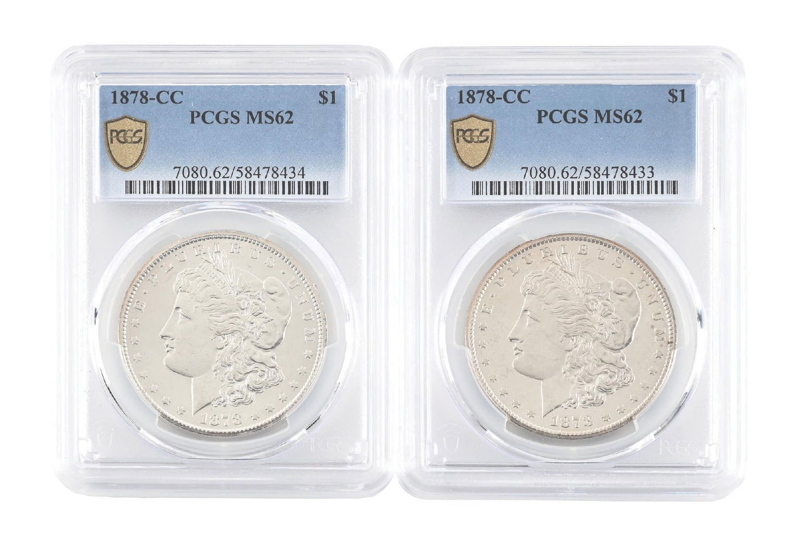 LOT OF 2: 1878-CC $1 MS62 PCGS (1 of 6)