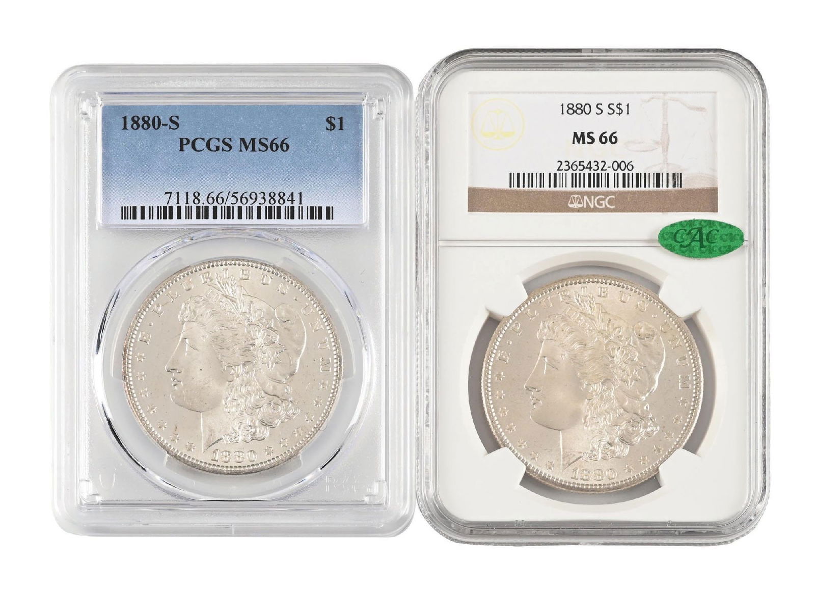 LOT OF 2: 1880-S $1 MS66 & 1880-S $1 MS66 NGC: LOT OF 2: 1880-S $1 MS66 & 1880-S $1 MS66 NGC