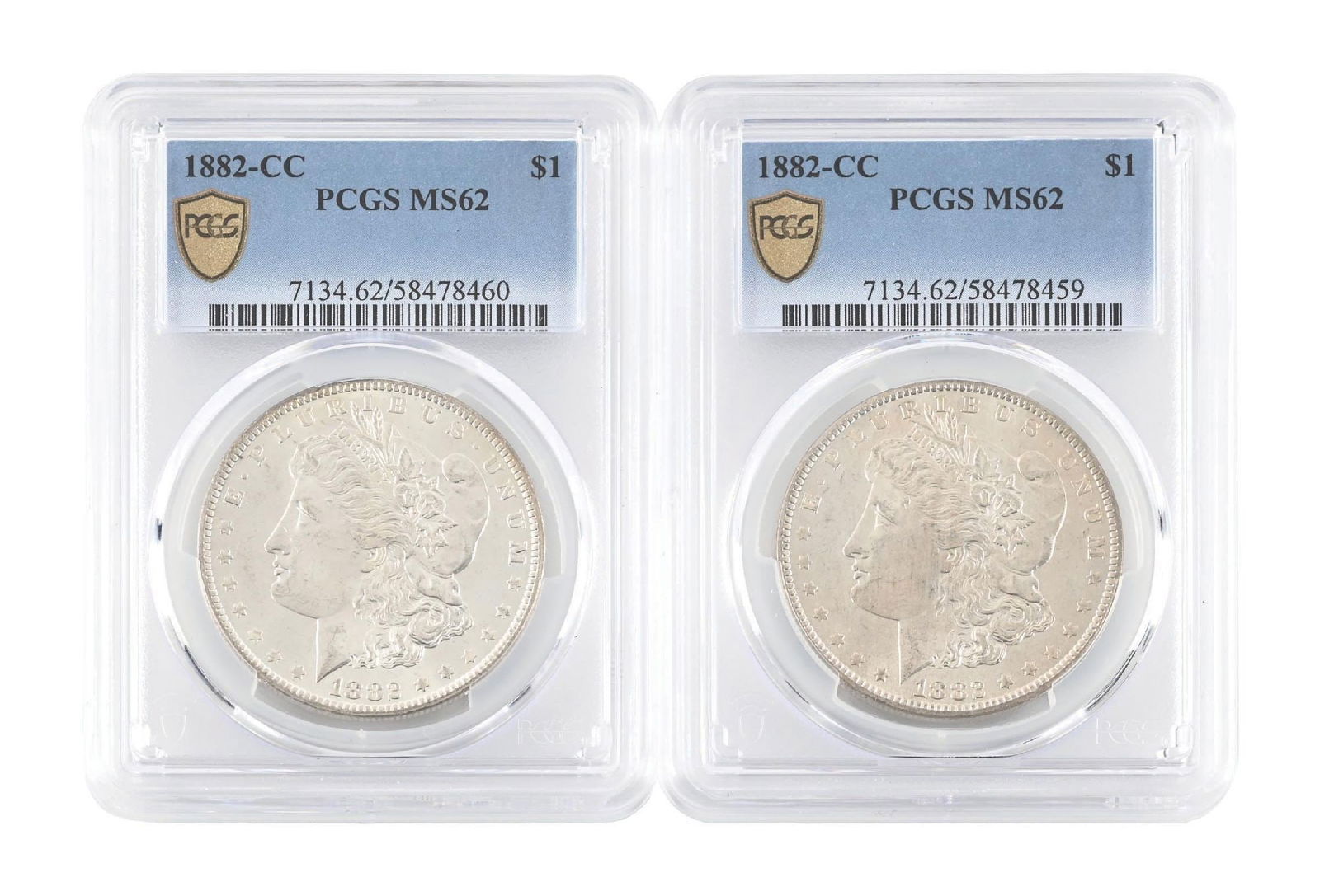 LOT OF 2: 1882 $1 AND 1883-CC $1 MS62 PCGS (1 of 6)