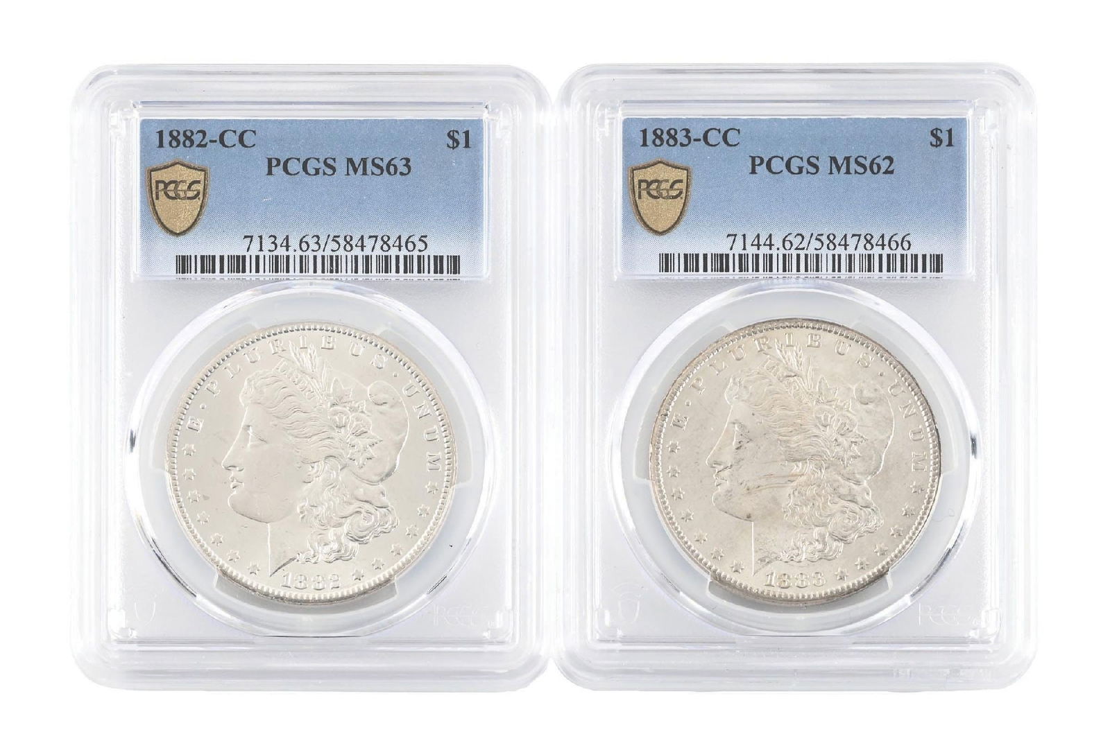 LOT OF 2: 1882-CC $1 MS62 AND MS63 PCGS (1 of 6)