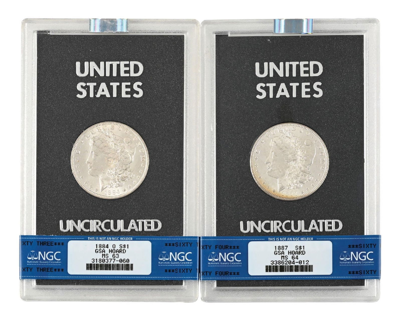 LOT OF 2: 1884-O $1 MS63 GSA NGC & 1887 $1 MS64 GSA NGC: LOT OF 2: 1884-O $1 MS63 GSA NGC & 1887 $1 MS64 GSA NGC
