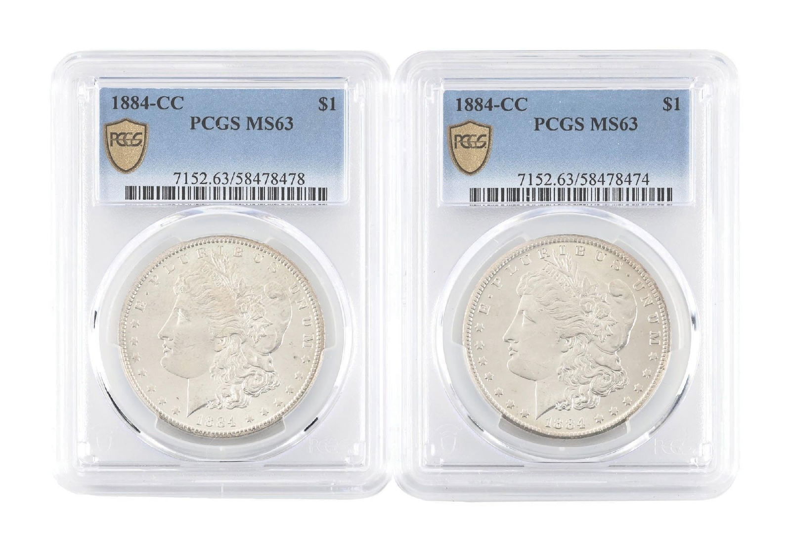 LOT OF 2: 1884-CC $1 MS63 PCGS: LOT OF 2: 1884-CC $1 MS63 PCGS