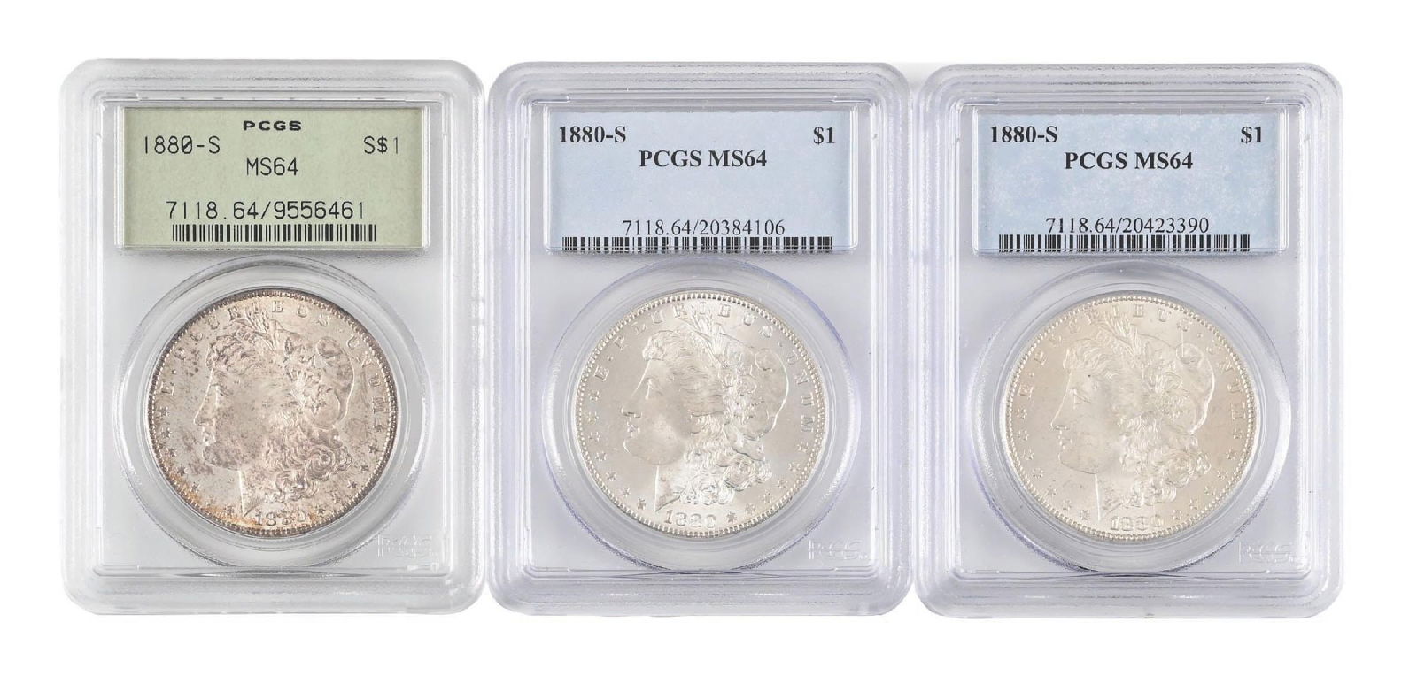 LOT OF 3: 1880-S $1 MS64 PCGS: LOT OF 3: 1880-S $1 MS64 PCGS
