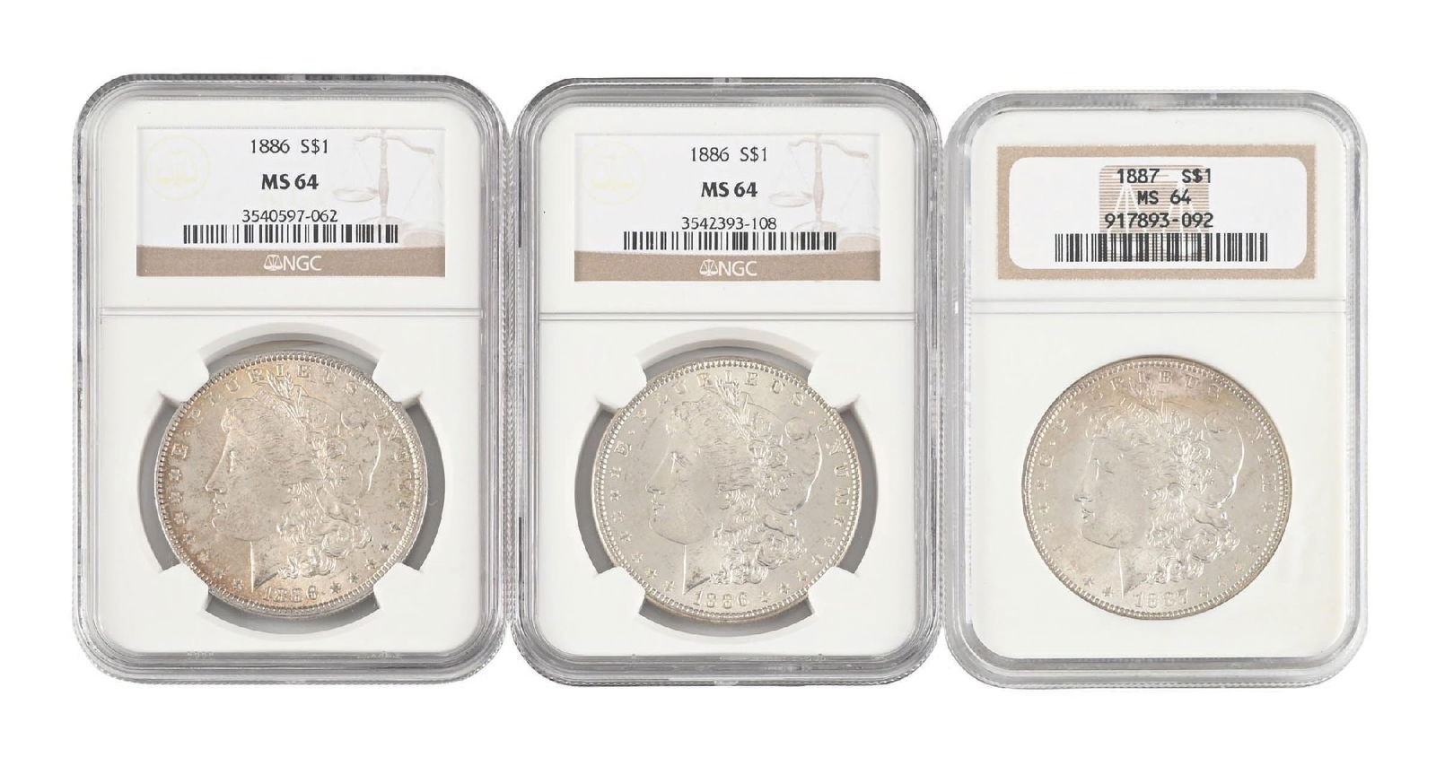 LOT OF 3: 1886-1887 $1 MS64 NGC: LOT OF 3: 1886-1887 $1 MS64 NGC