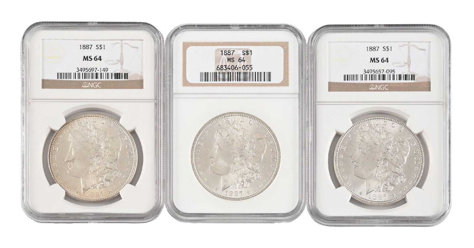 LOT OF 3: 1887 $1 MS64 NGC: LOT OF 3: 1887 $1 MS64 NGC
