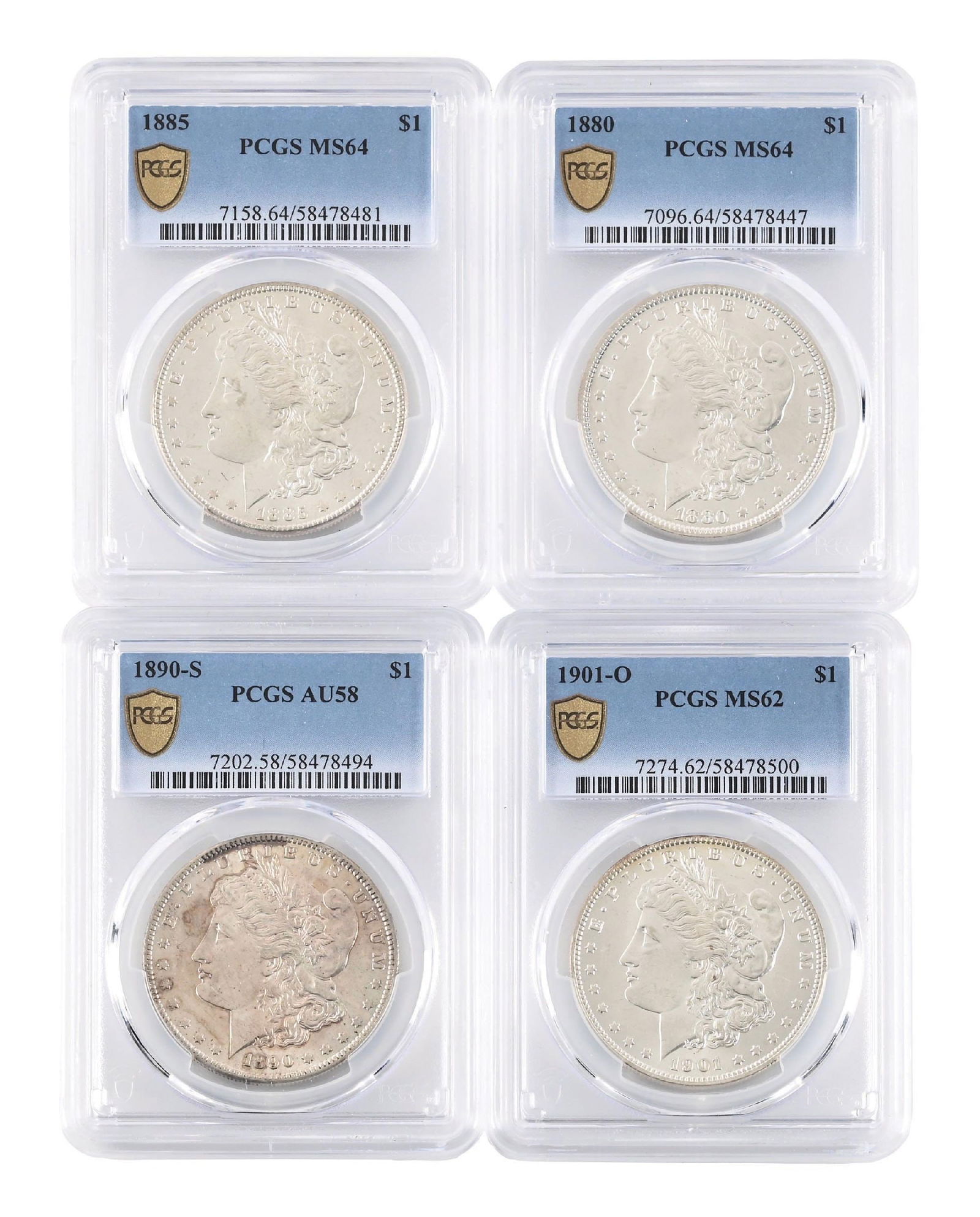 LOT OF 4: 1880-1901 $1 MS64/MS62/AU58 PCGS (1 of 2)