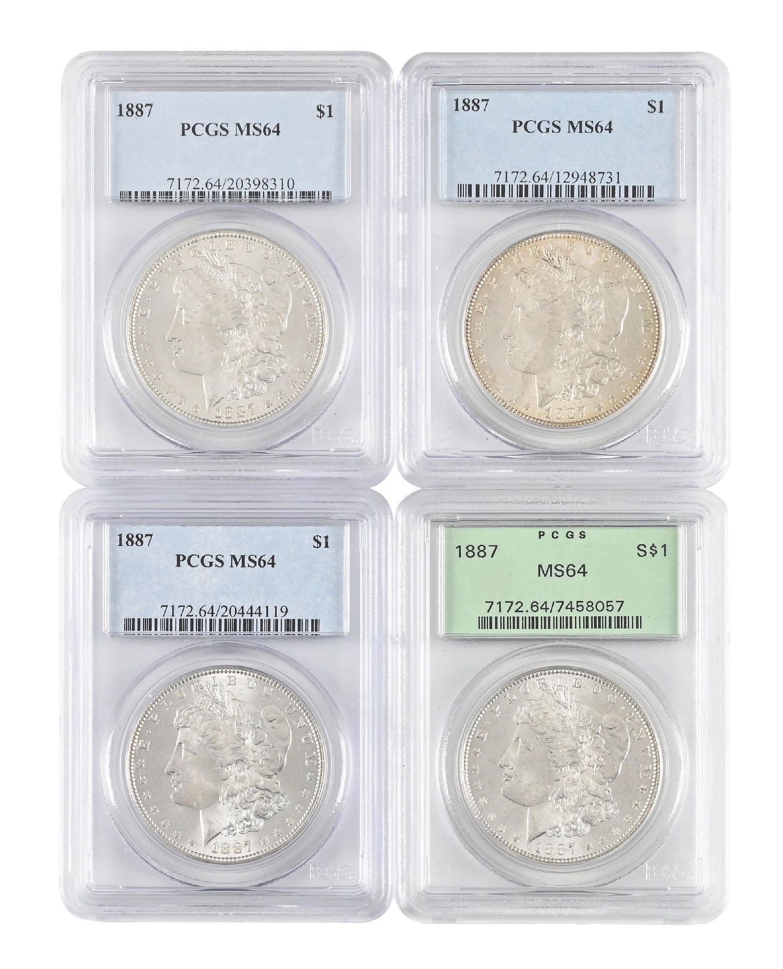 LOT OF 4: 1887 $1 MS64 PCGS: LOT OF 4: 1887 $1 MS64 PCGS