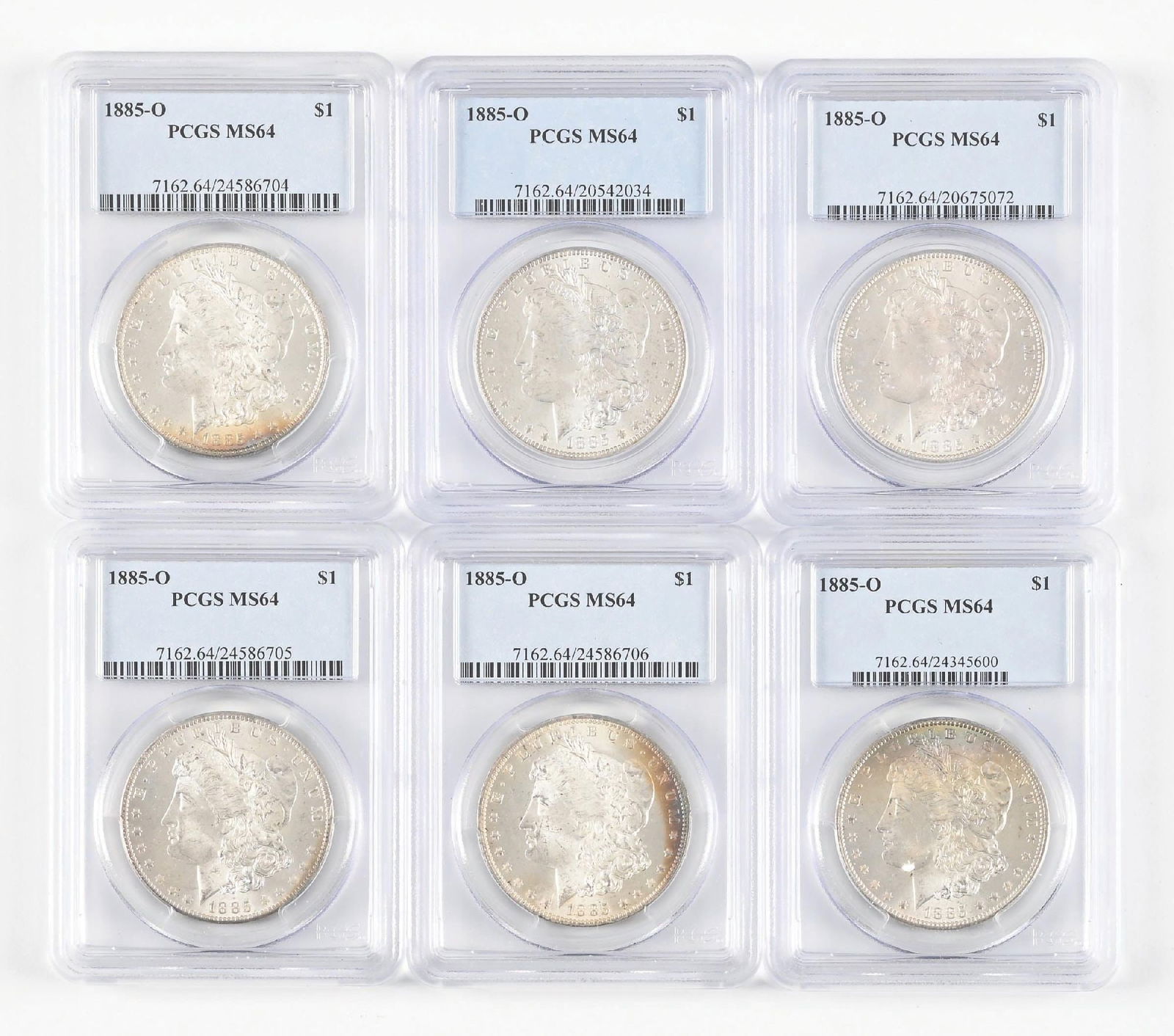 LOT OF 6: 1885-O $1 MS64 PCGS: LOT OF 6: 1885-O $1 MS64 PCGS