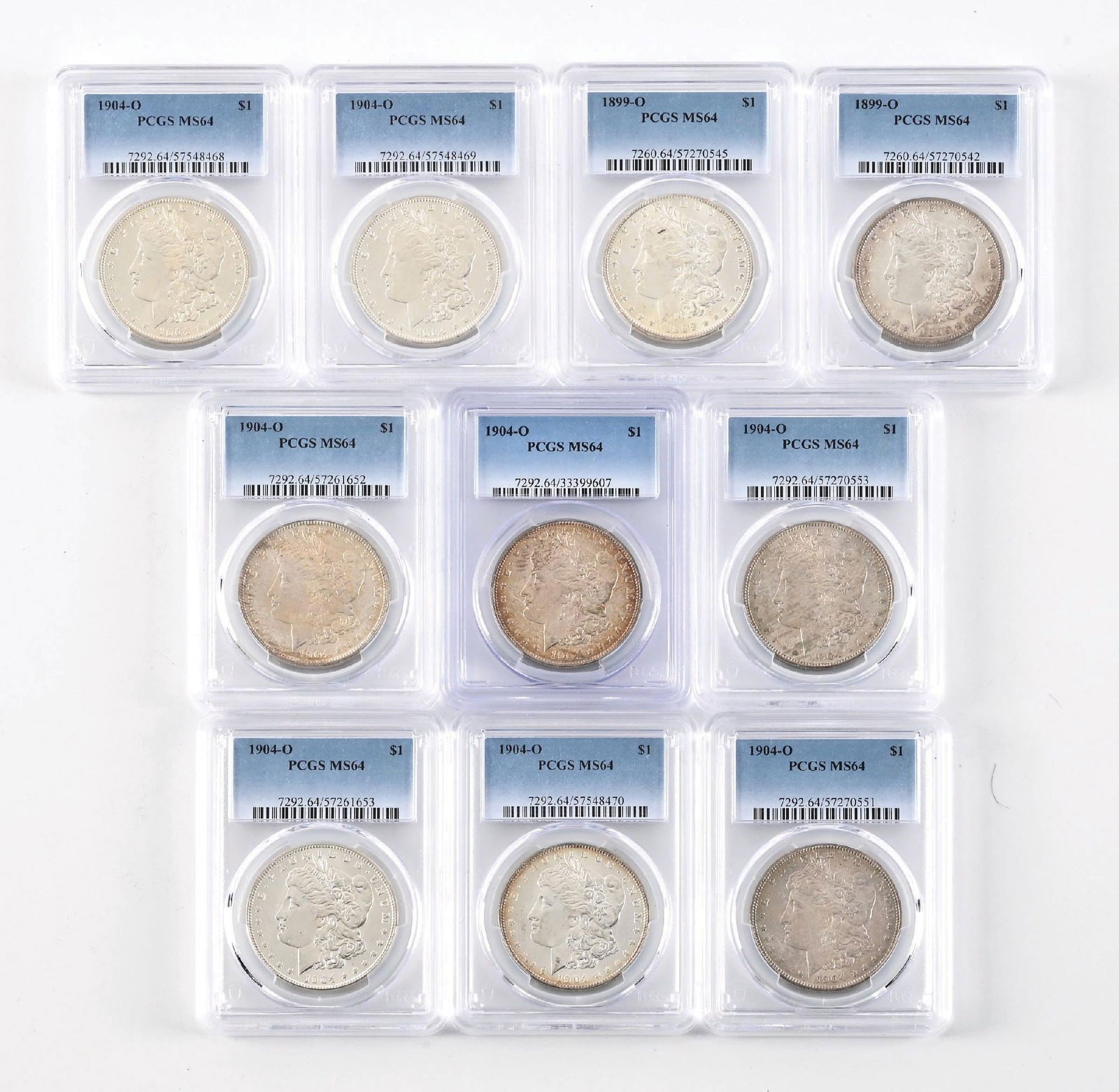 LOT OF 10: 1899-O $1 AND 1904-O $1 MS64 PCGS: LOT OF 10: 1899-O $1 AND 1904-O $1 MS64 PCGS