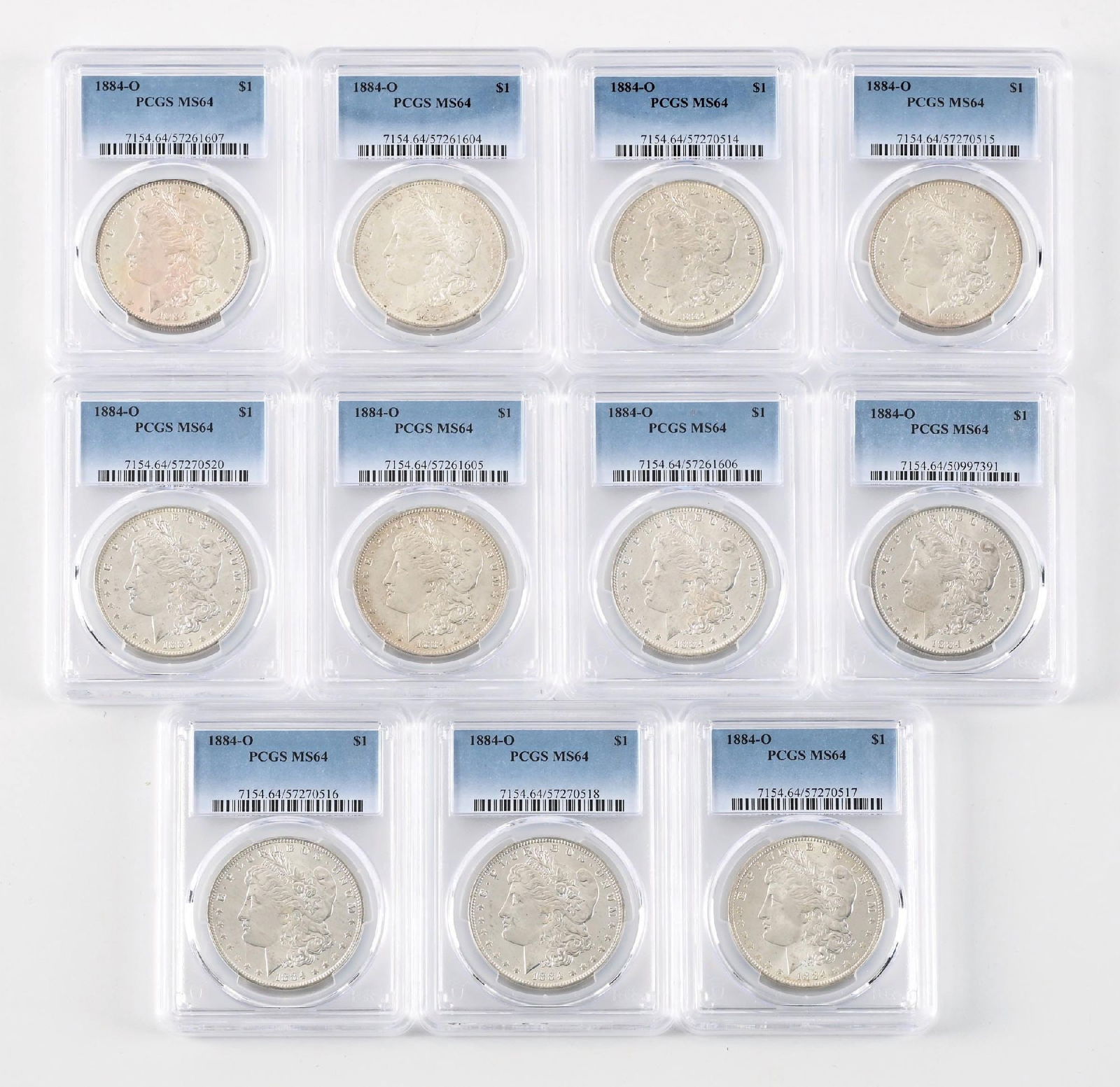 LOT OF 11: 1884-O $1 MS64 PCGS: LOT OF 11: 1884-O $1 MS64 PCGS