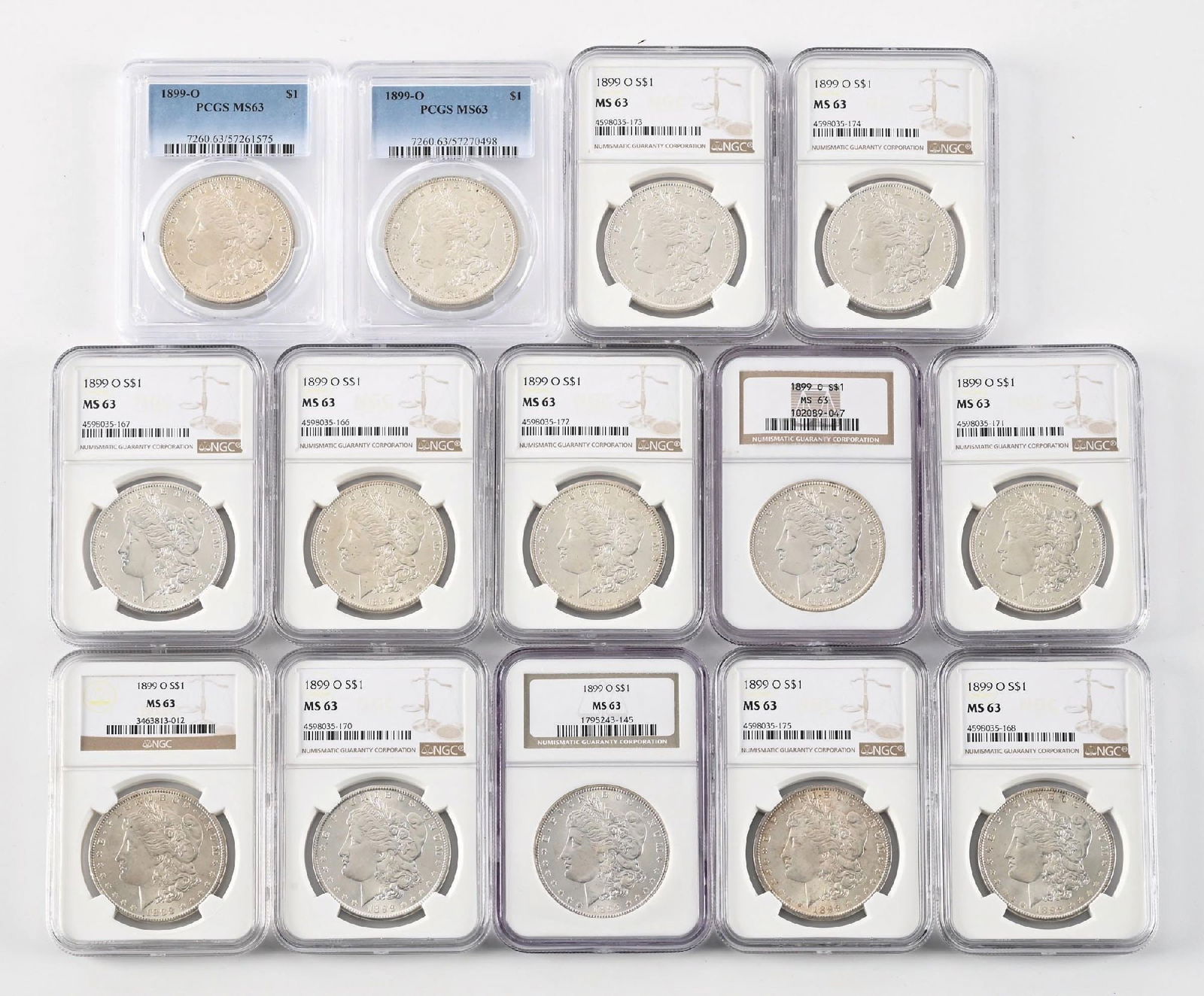 LOT OF 14: 1899-O $1 MS63 PCGS: LOT OF 14: 1899-O $1 MS63 PCGS