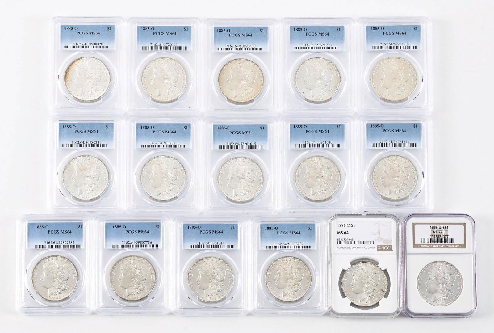 LOT OF 16: 1885-O $1 MS64 PCGS: LOT OF 16: 1885-O $1 MS64 PCGS
