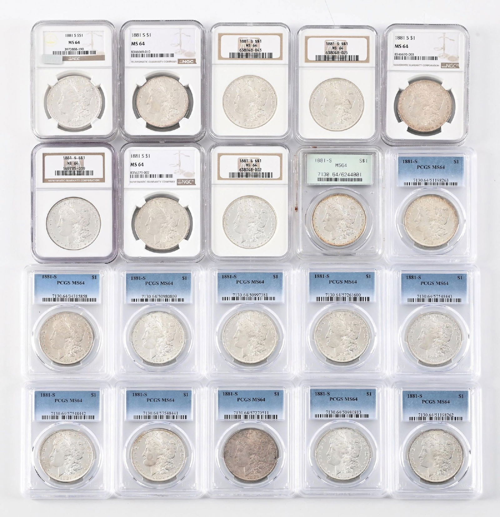 LOT OF 20: 1881-S $1 MS64 PCGS: LOT OF 20: 1881-S $1 MS64 PCGS