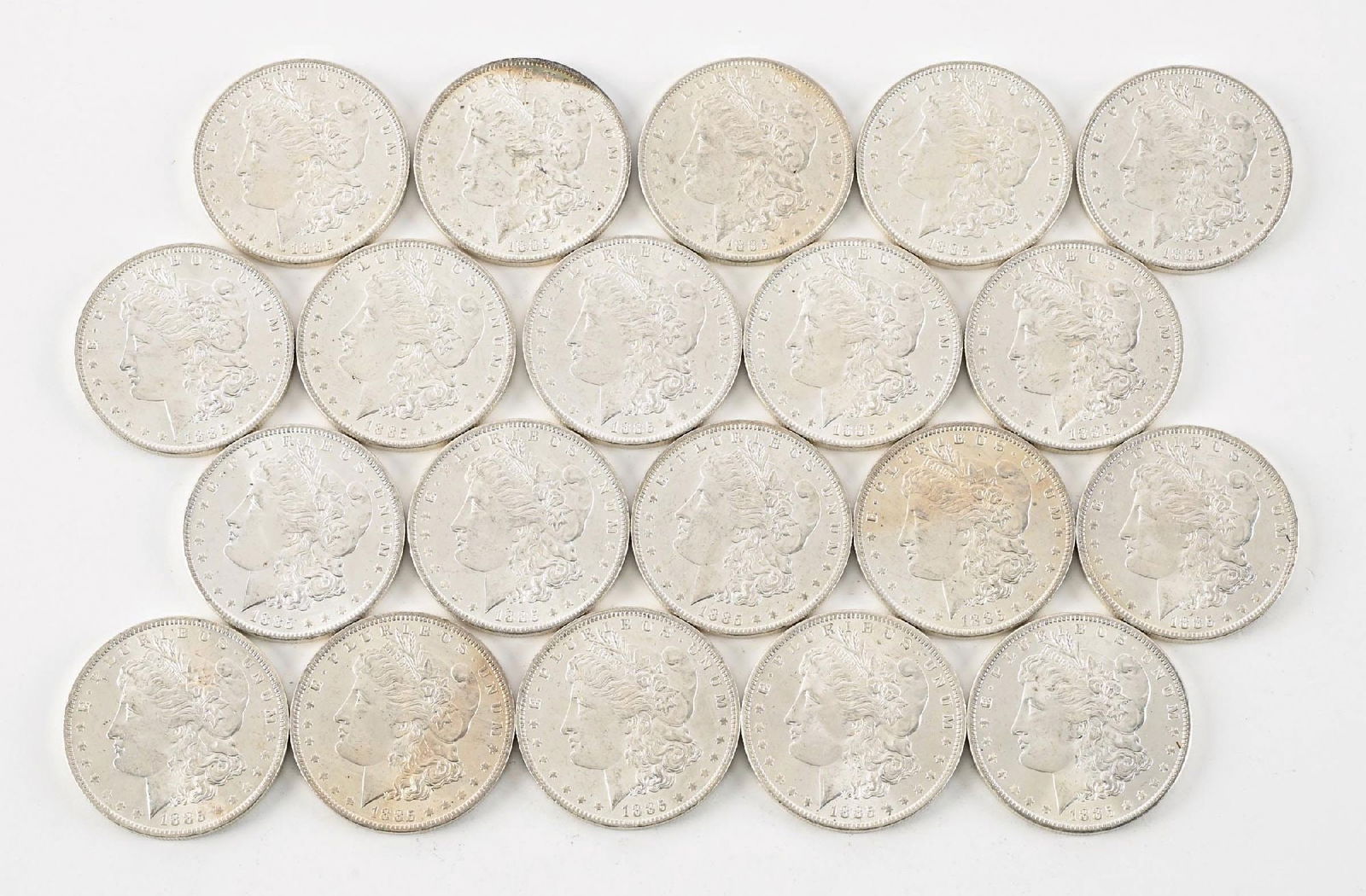 LOT OF 20: 1885-O $1 ROLL: Nice lot of BU 1885-O Morgan Dollars.