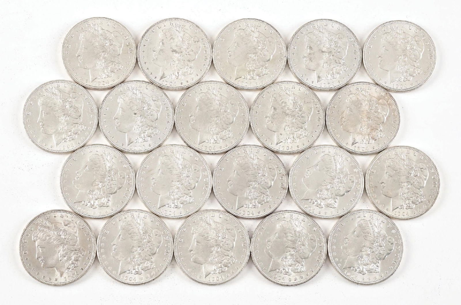 ROLL OF 20: 1904-O $1: Most are in BU condition.