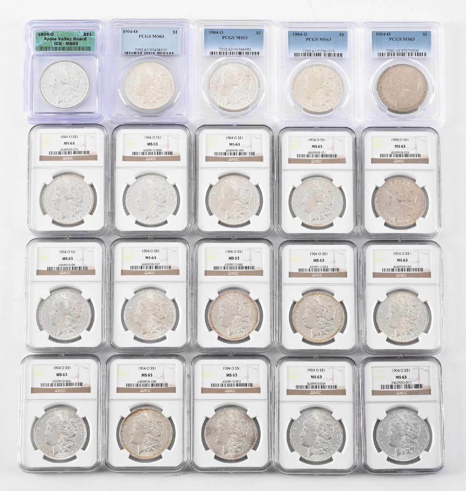 LOT OF 20: 1904-O MS63 SILVER MORGAN DOLLARS: LOT OF 20: 1904-O MS63 SILVER MORGAN DOLLARS