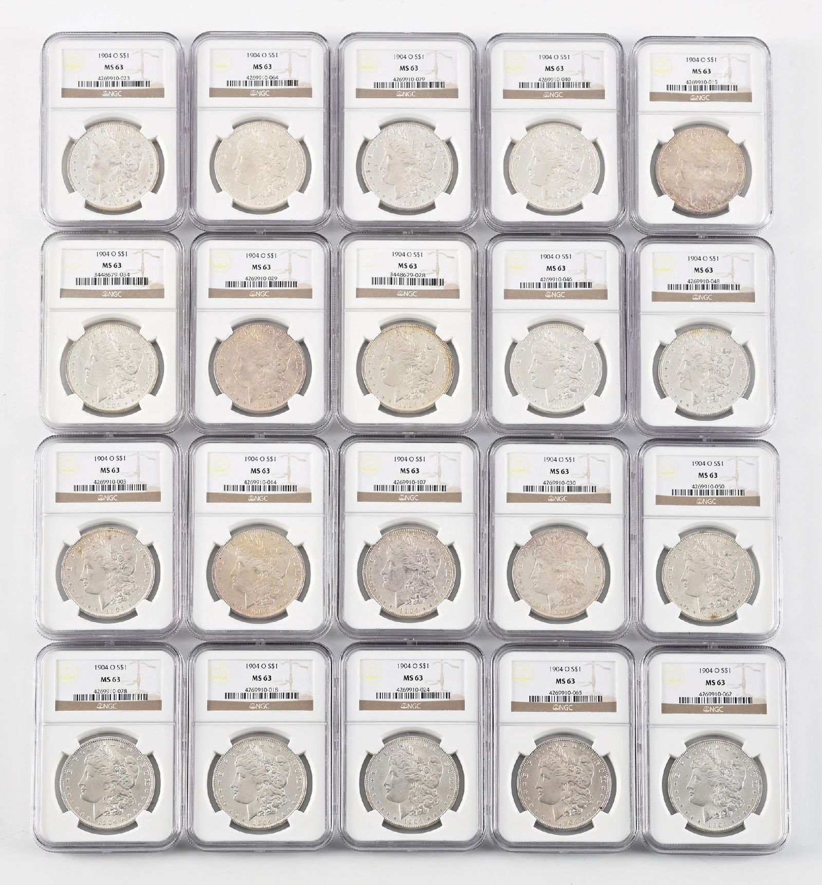 LOT OF 20: 1904-O $1 MS63 PCGS: LOT OF 20: 1904-O $1 MS63 PCGS