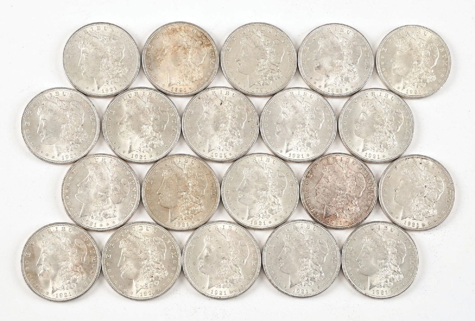 ROLL OF 20: 1921 $1: Most are in circulated condition.