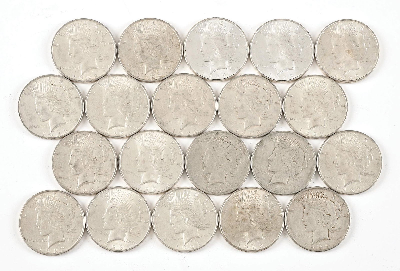 ROLL OF 20: 1922 $1: Most are in circulated condition.