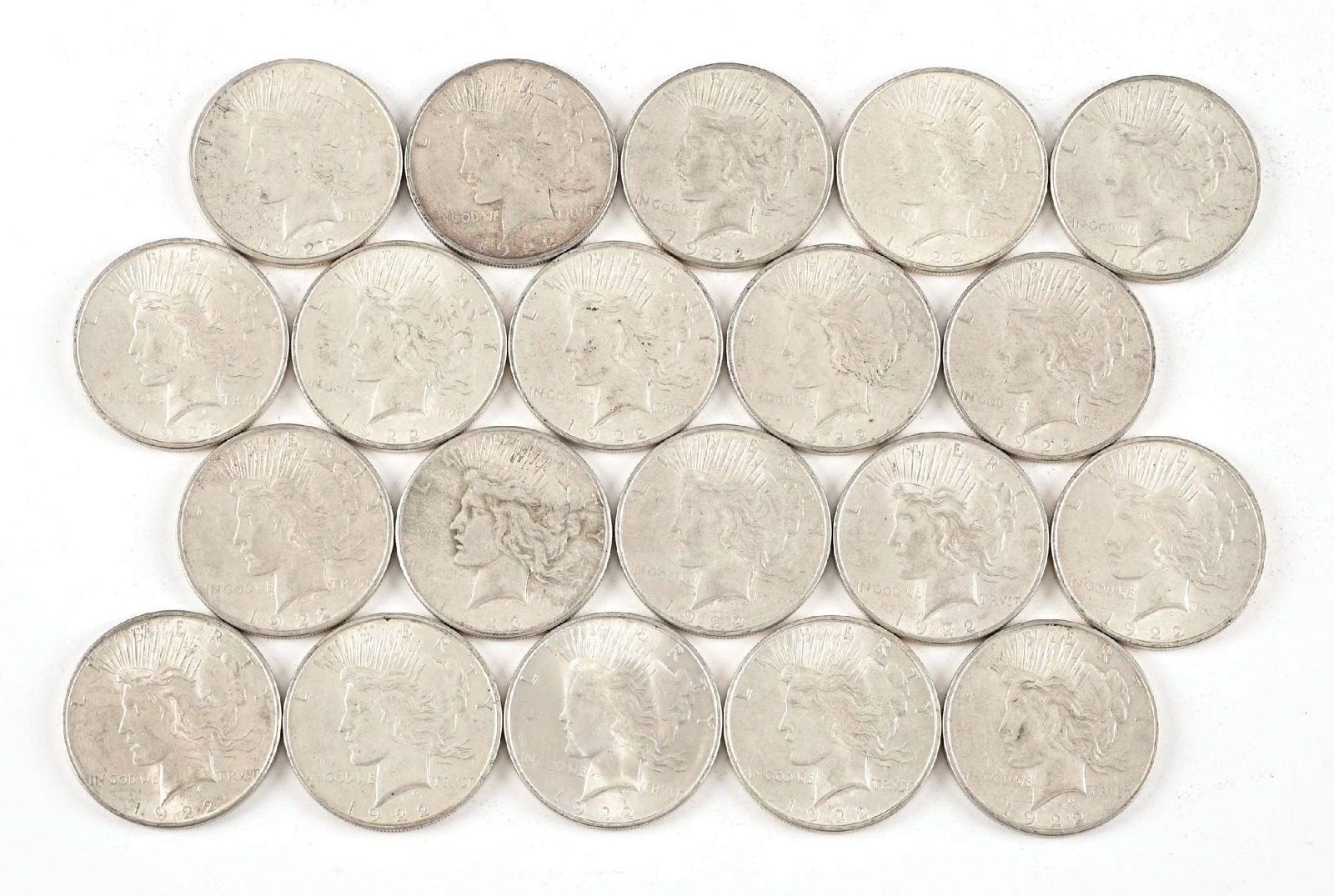 ROLL OF 20: 1922 $1: Most are in circulated condition.