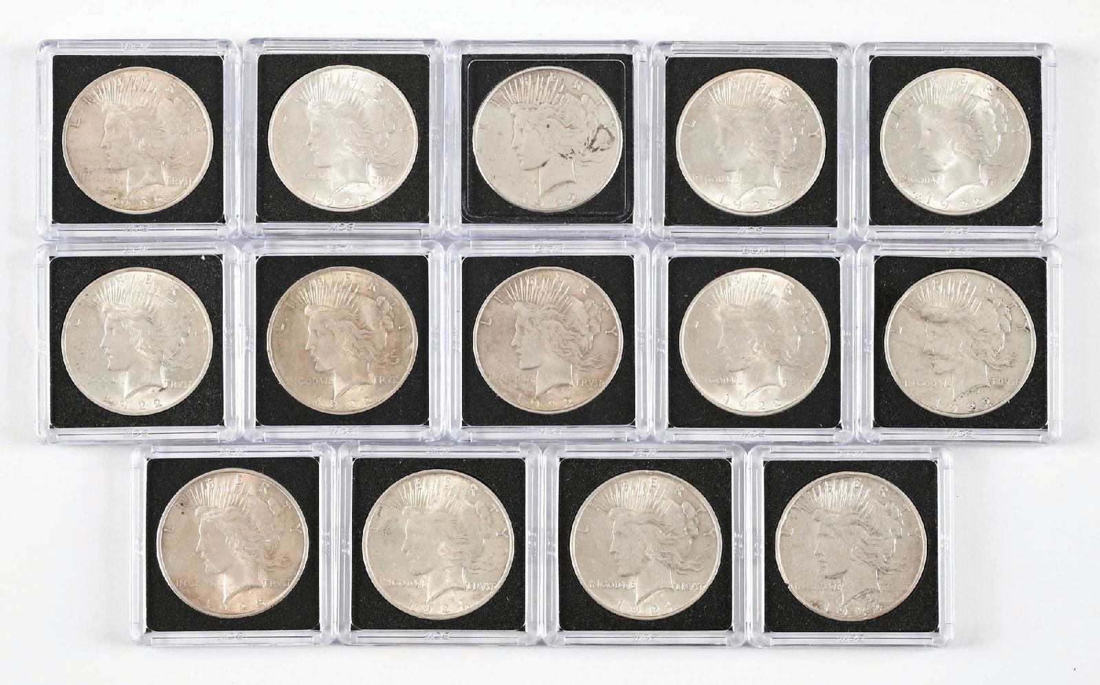 LOT OF 14: $1: Lot includes 14 mixed dates of circulated Peace dollars.