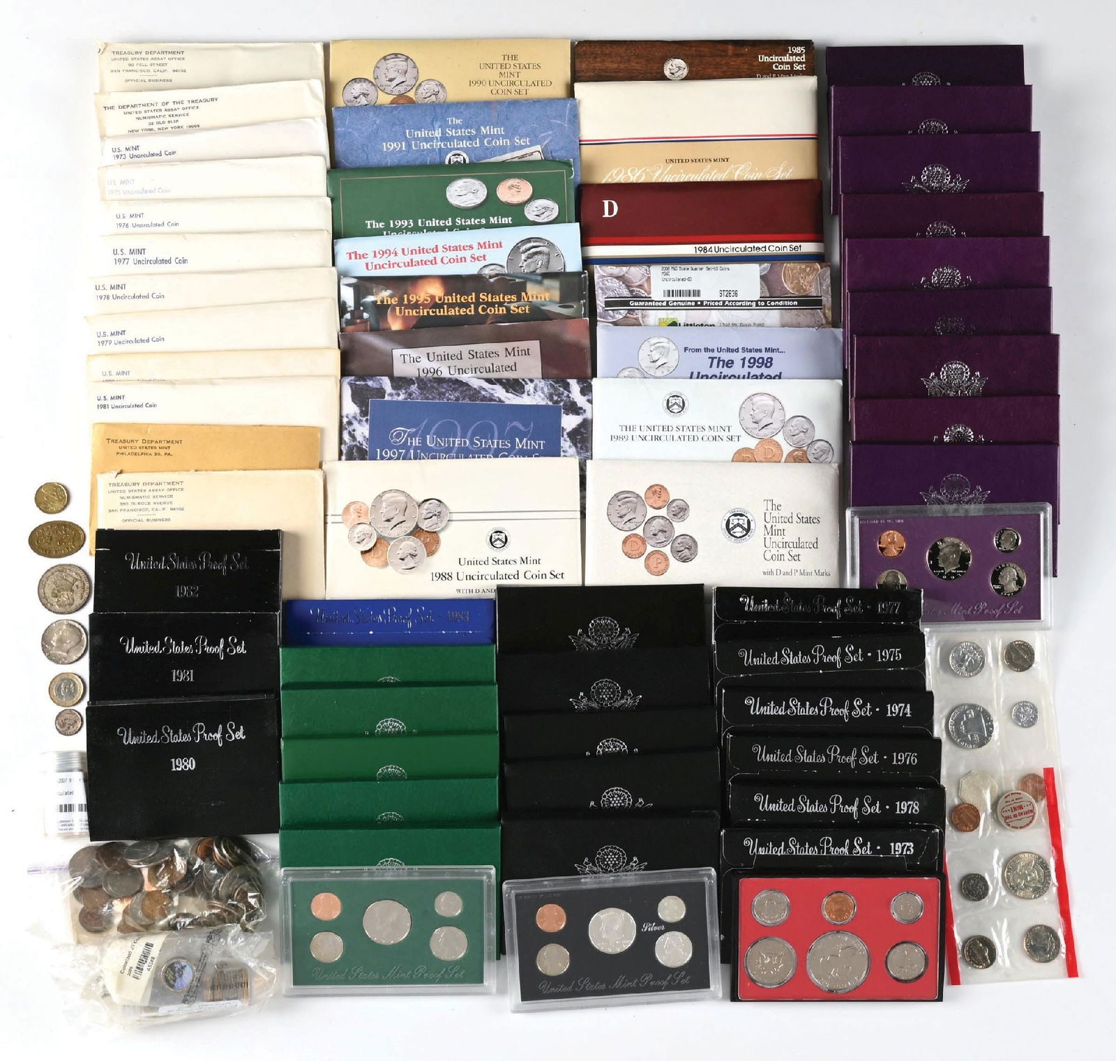 COLLECTION OF 56 PROOF AND MINT COIN SETS: COLLECTION OF 56 PROOF AND MINT COIN SETS