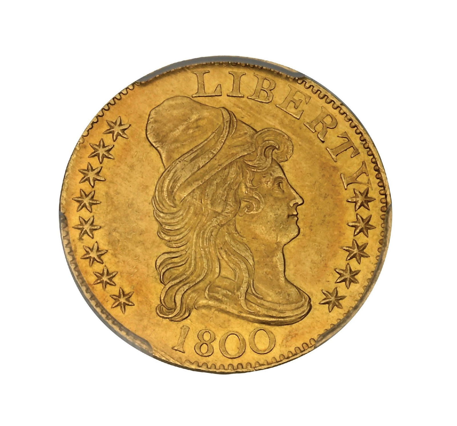 1800 $5 MS61 PCGS: The 1800 Draped Bust $5 Gold Half Eagle is an important early United States gold issue from the formative years of the Philadelphia Mint. Struck just eight years after the establishment of federal coi