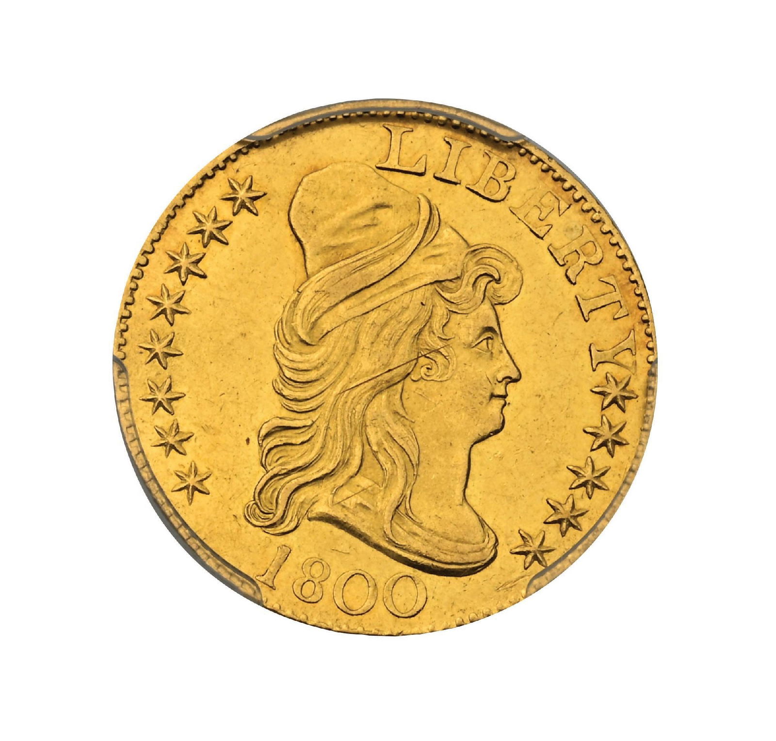 1800 $5 MS61 PCGS: This beautiful Uncirculated example exhibits a sharp, well-defined strike that immediately elevates its eye appeal. The Heraldic Eagle on the reverse is especially impressive, showing minimal contact