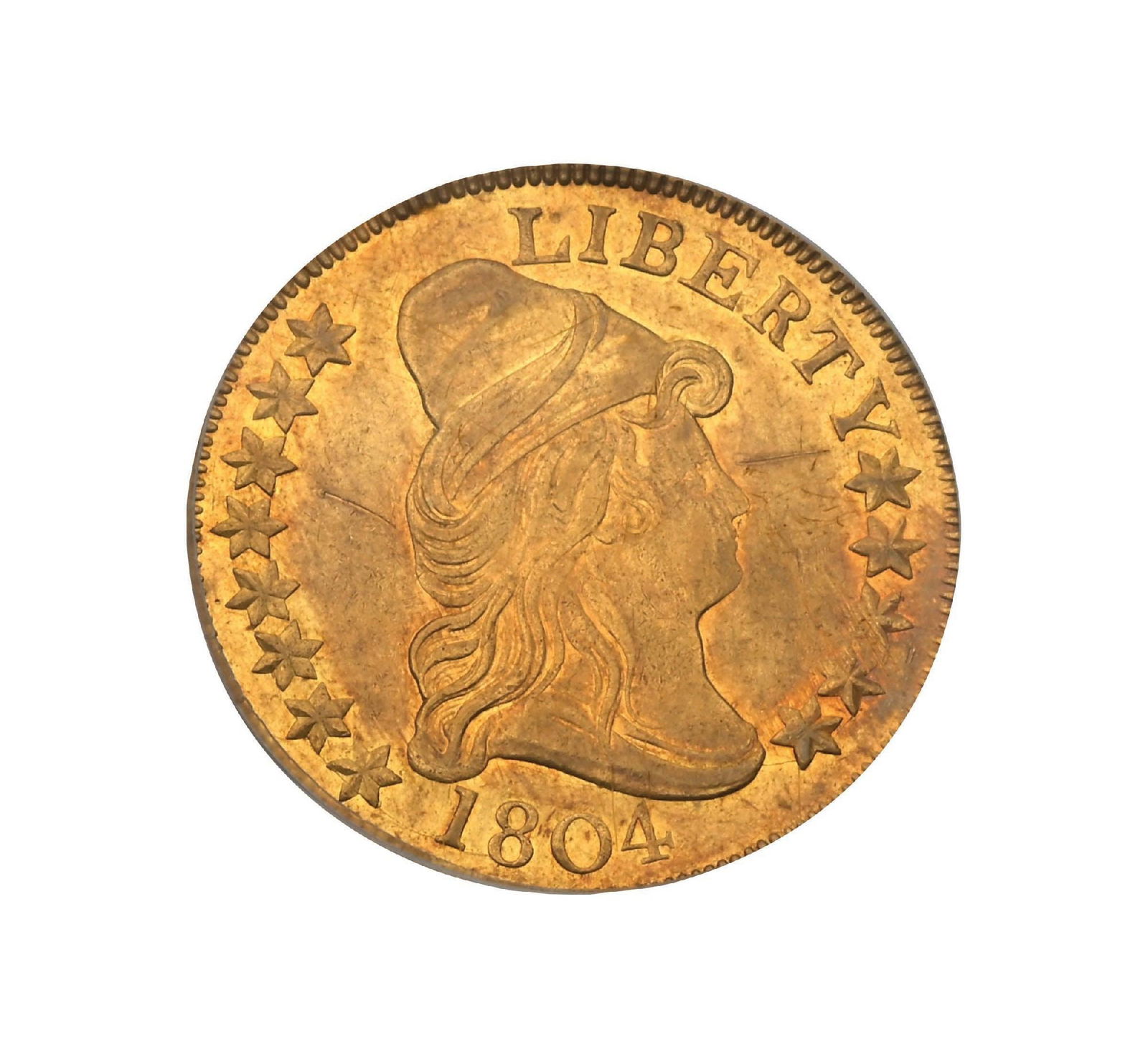 1804 $10 CROSSLET 4 XF45 PCGS: A beautiful, high-end mid-grade $10 Capped Bust Heraldic Eagle, struck from a very limited mintage of just 3,757 pieces, making this a decidedly scarce and desirable issue. This example is the Crossle