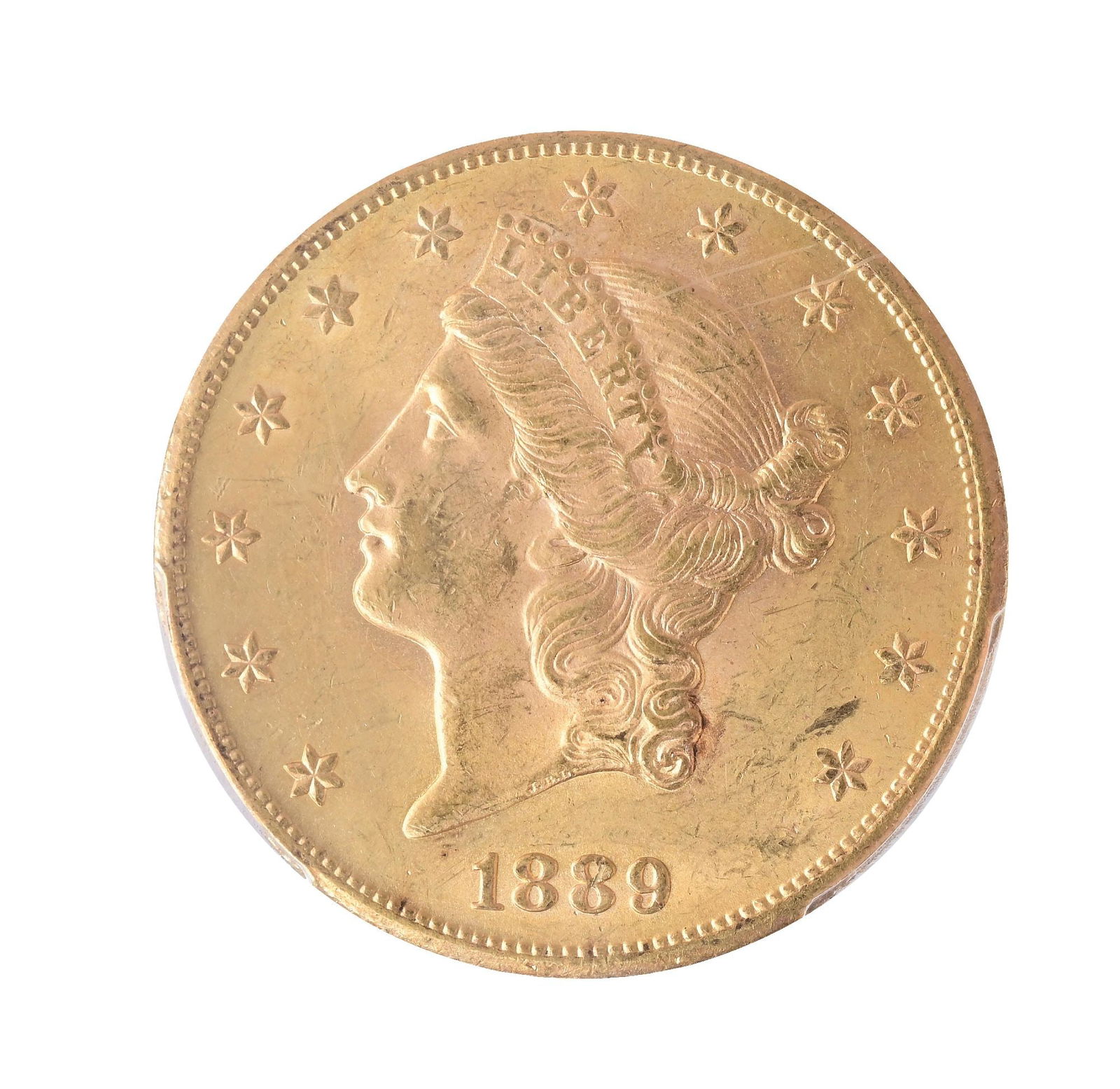 1889-CC $20 MS62 PCGS: Offered here is the key-date 1889-CC $20 Double Eagle from the legendary Carson City Mint. Among the most popular of all branch-mint issues, Carson City gold enjoys enduring collector demand. This att