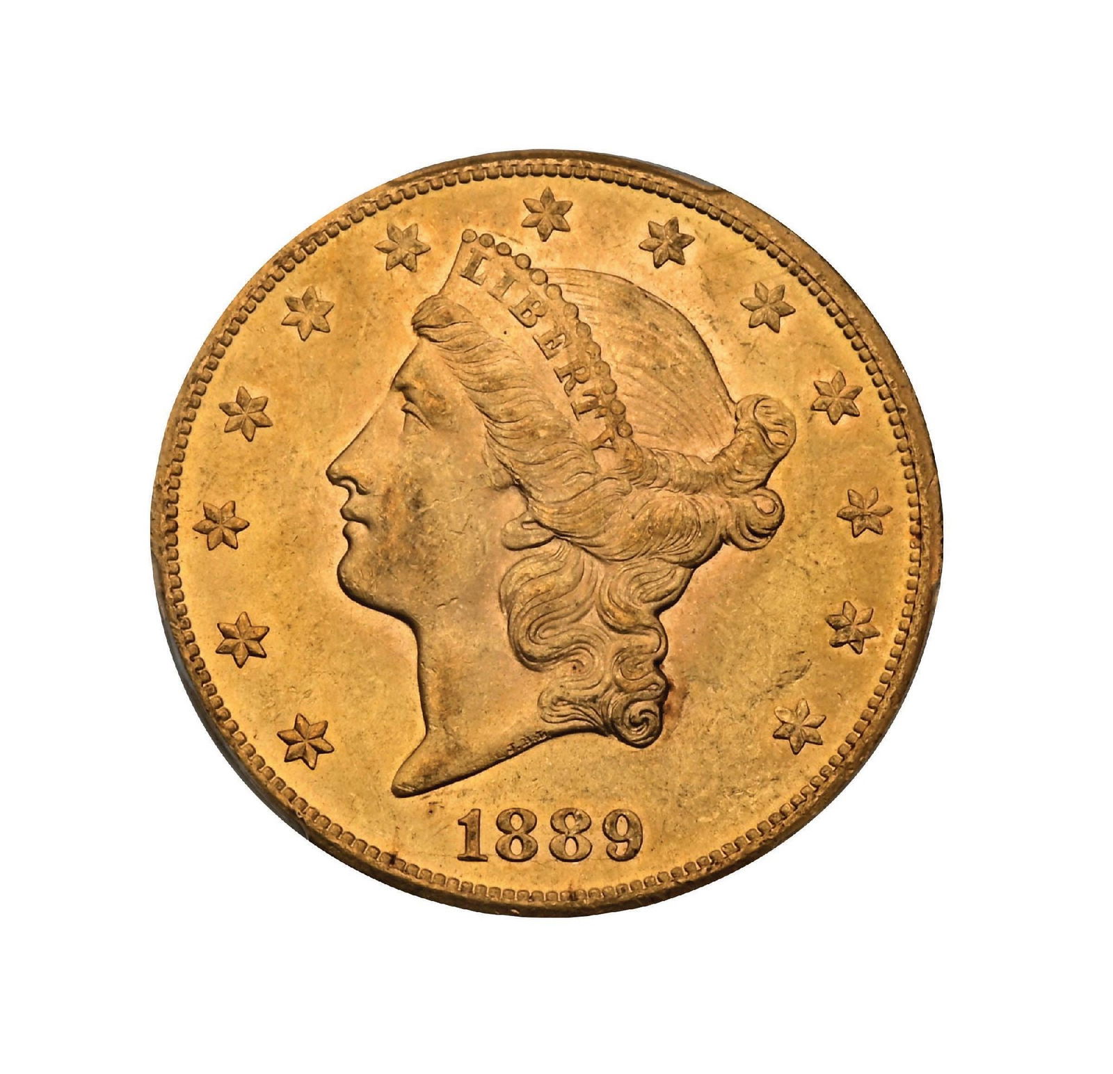 1889-CC $20 MS62 PCGS: The 1889-CC Liberty Head $20 Double Eagle is one of the most coveted gold issues from the Carson City Mint and a true key date within the Liberty Head double eagle series. Struck during the height of