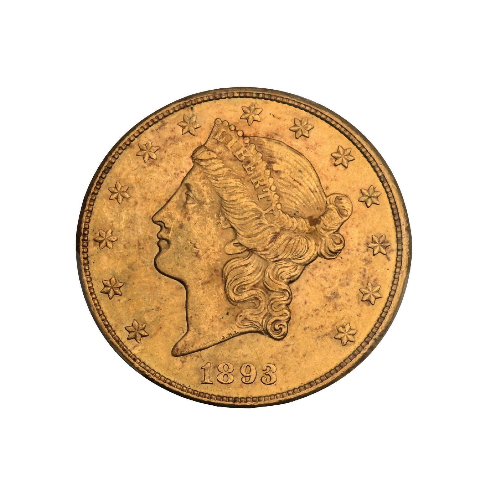 1893-CC $20 MS62 PCGS: A highly sought-after 1893-CC Double Eagle, representing the final year of issue from the famed Carson City Mint. This important Carson City gold issue exhibits pleasing detail and minimal contact mar