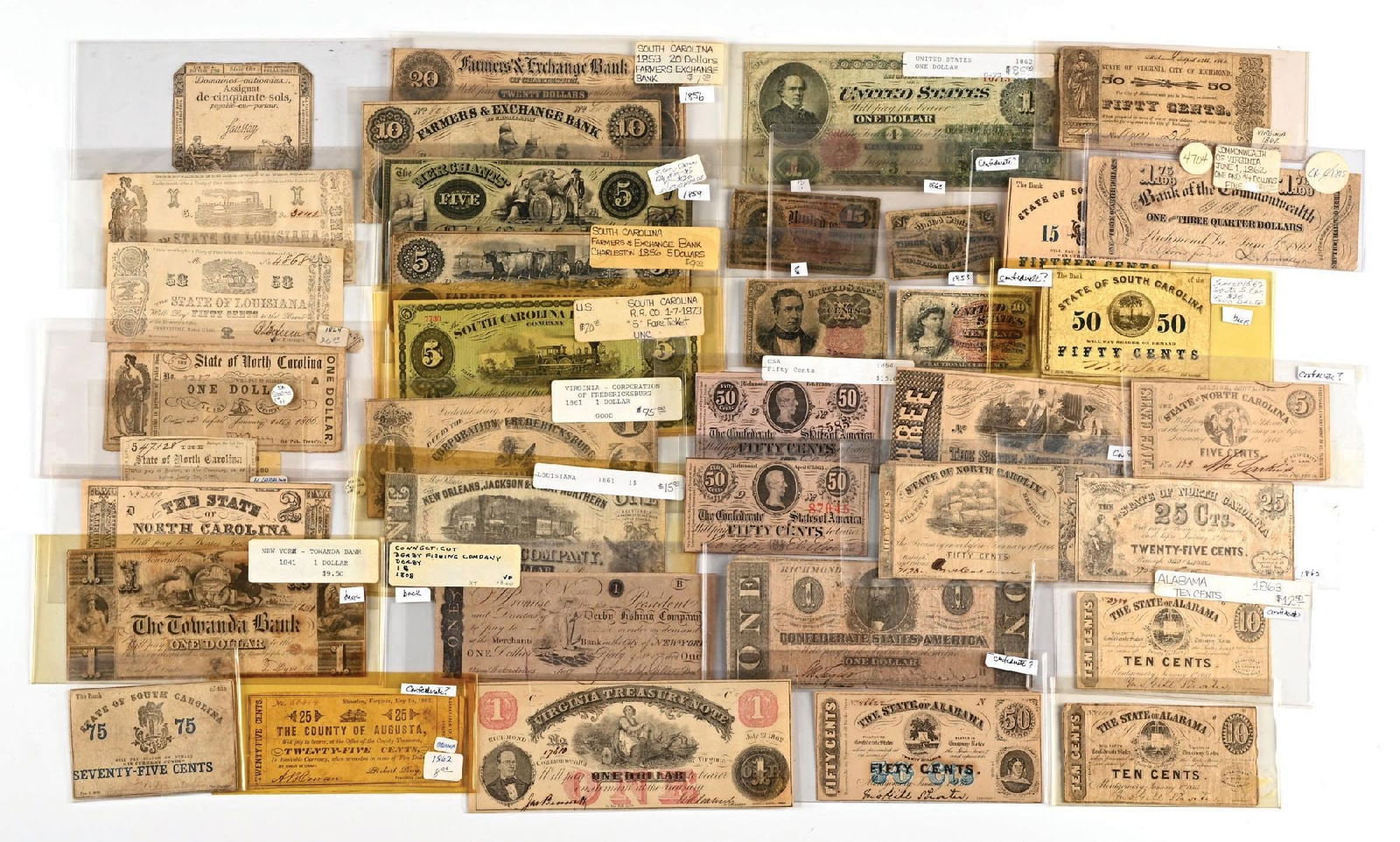 LARGE LOT OF VARIOUS DEMONITION BILLS: Large assortment of early bills. Includes many confederate. Condition: (Very Good).