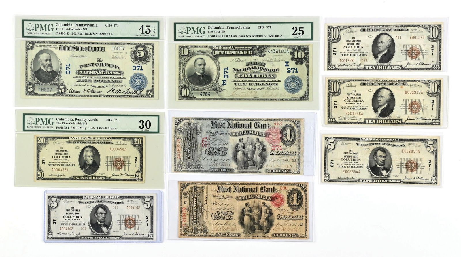 LOT OF 9: FIRST NATIONAL BANK OF COLUMBIA BILLS (1 of 2)