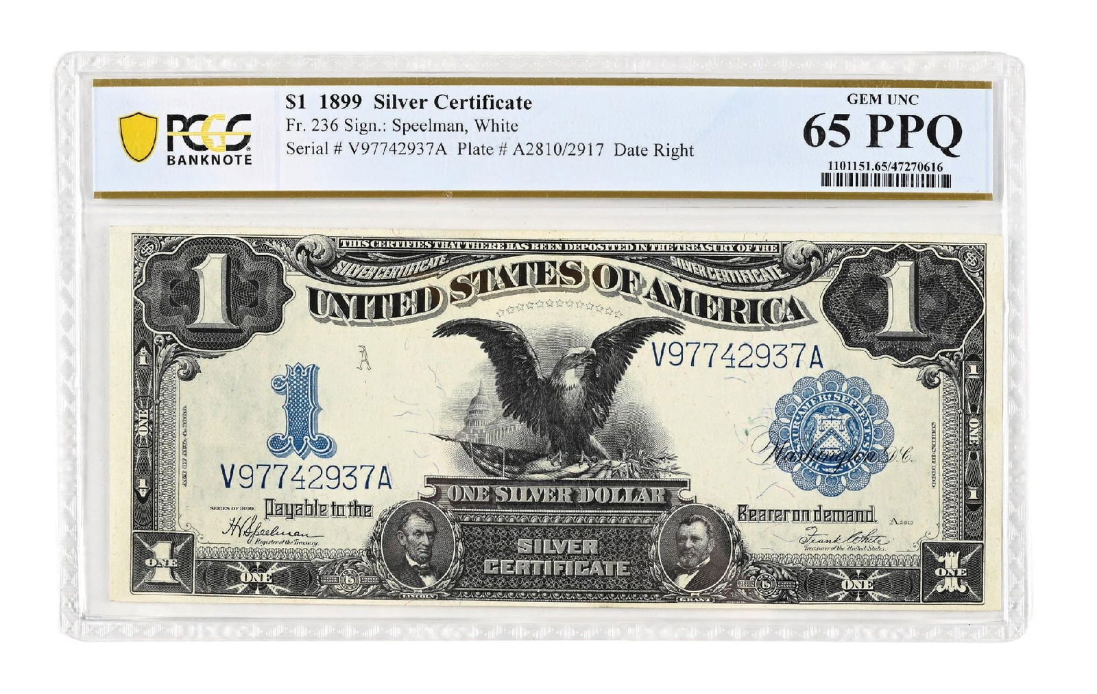 1899 $1 SILVER CERTIFICATE PCGS65: 1899 $1 SILVER CERTIFICATE PCGS65