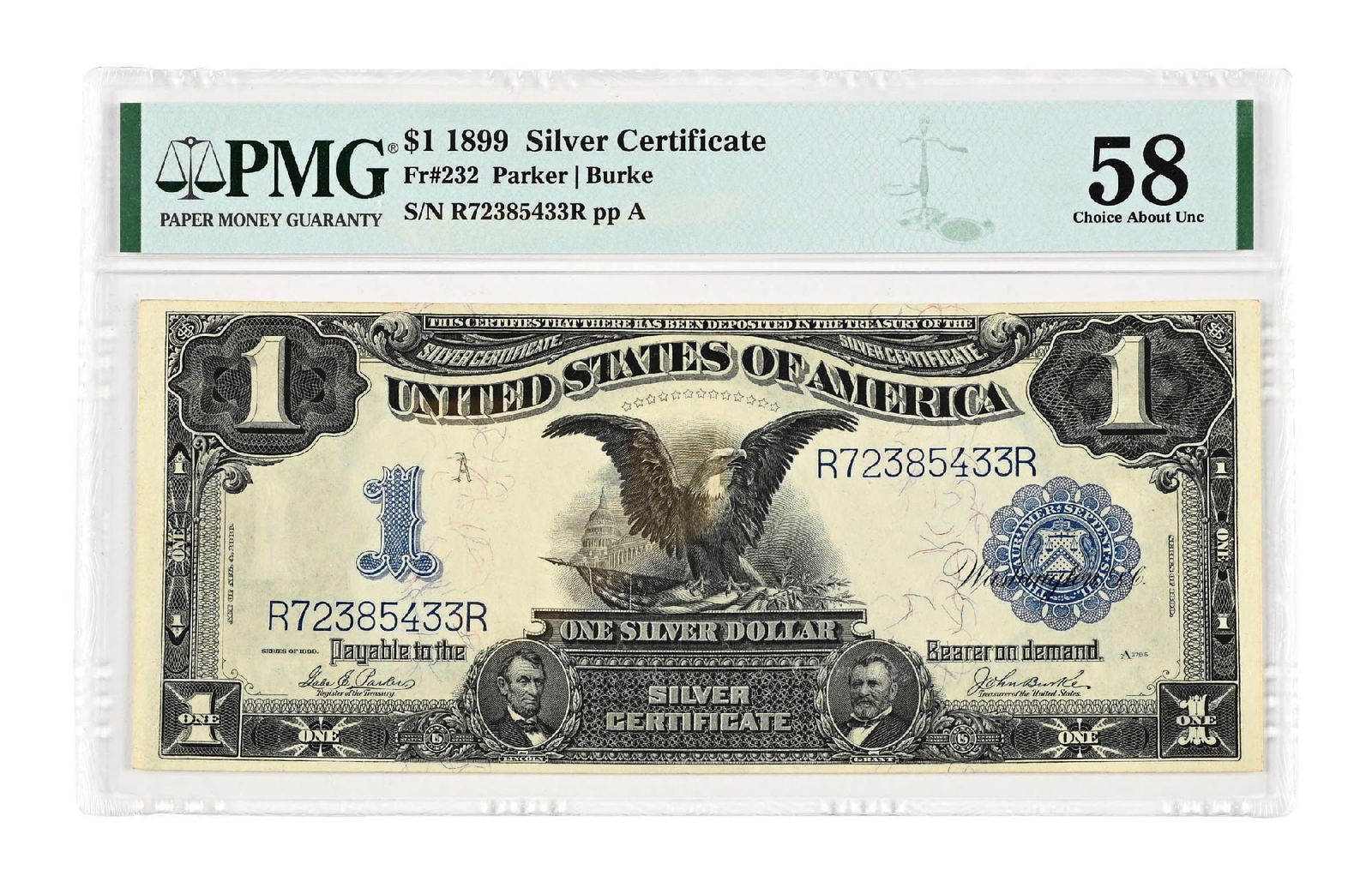 1899 $1 SILVER CERTIFICATE PMG58: 1899 $1 SILVER CERTIFICATE PMG58