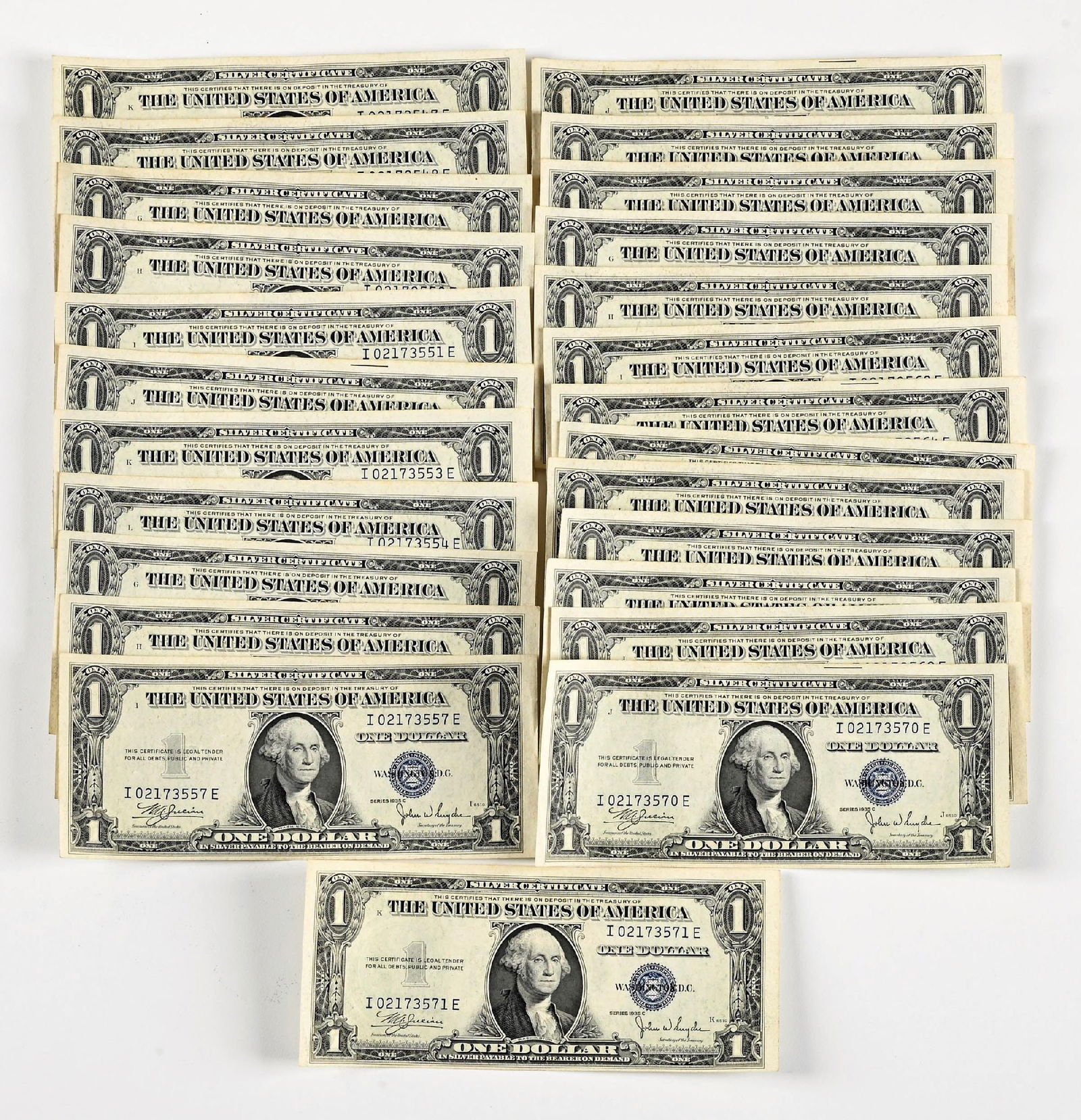 LOT OF 25: 1935 $1 SILVER CERTIFICATE BILLS CONSECUTIVE NUMBERS (1 of 1)